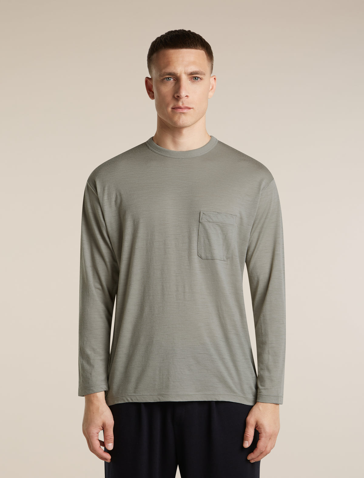 Unisex Merino 150 Long Sleeve Pocket T Shirt Smokey Grey - 1