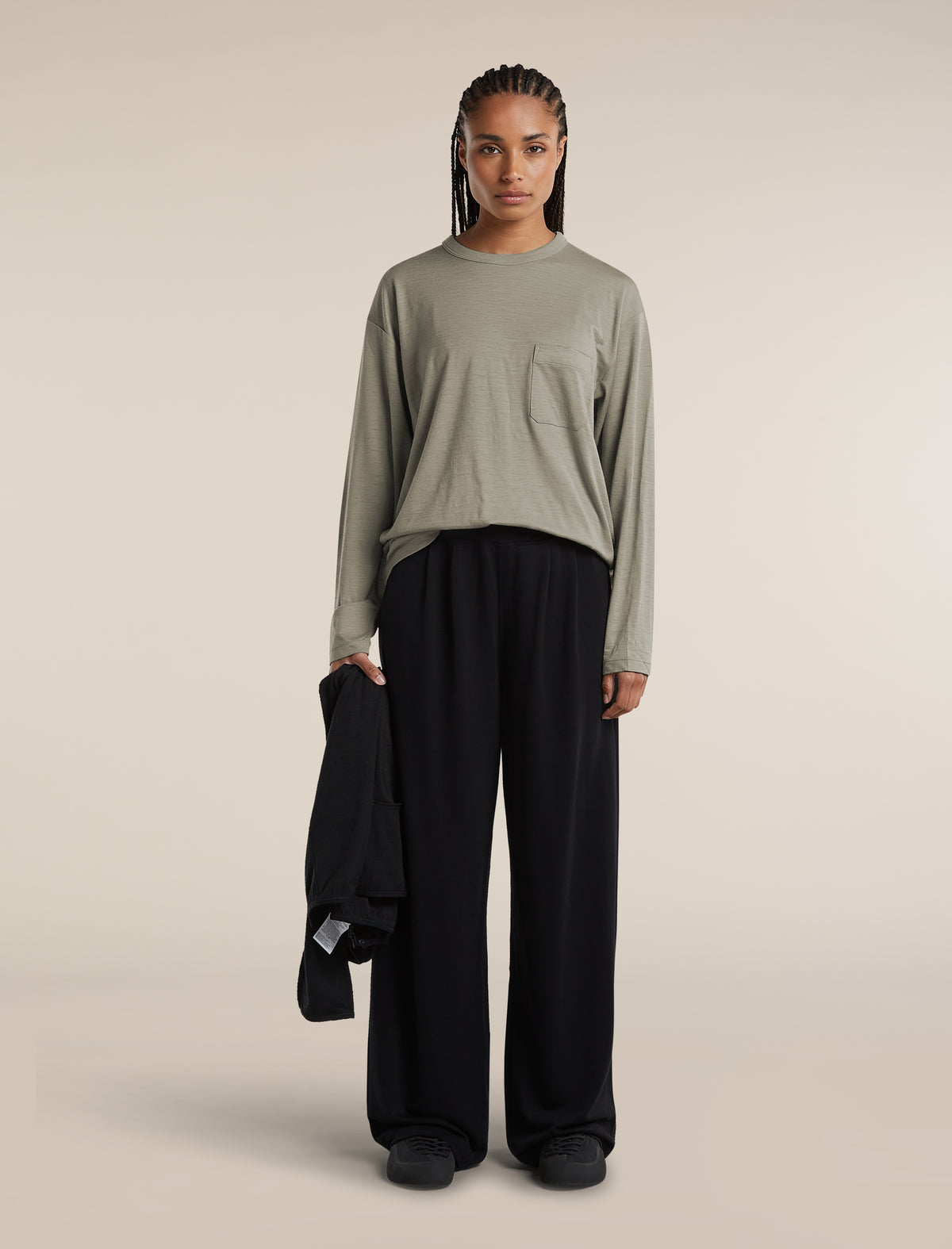 Unisex Merino 150 Long Sleeve Pocket T Shirt Smokey Grey - 8