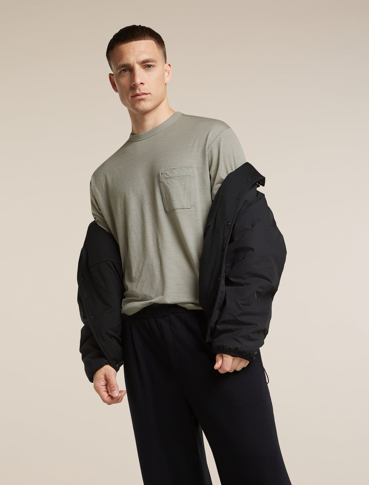 Unisex Merino 150 Long Sleeve Pocket T Shirt Smokey Grey - 14