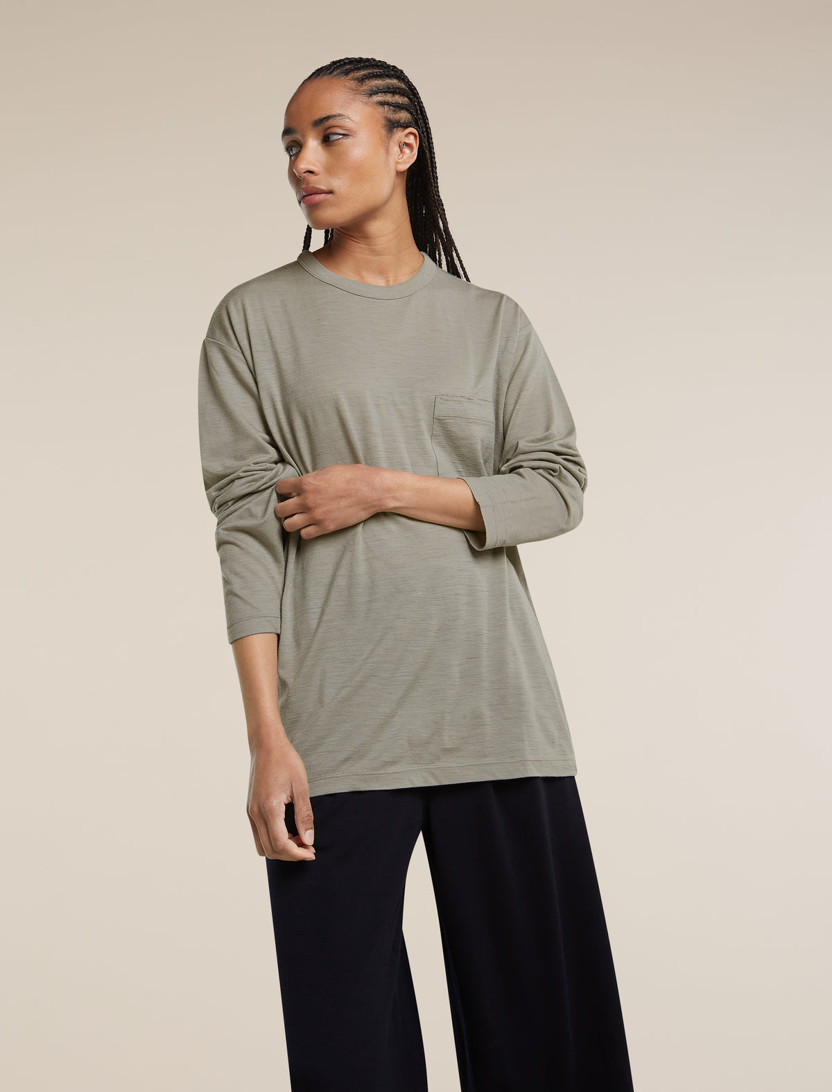 Unisex Merino 150 Long Sleeve Pocket T Shirt Smokey Grey - 17