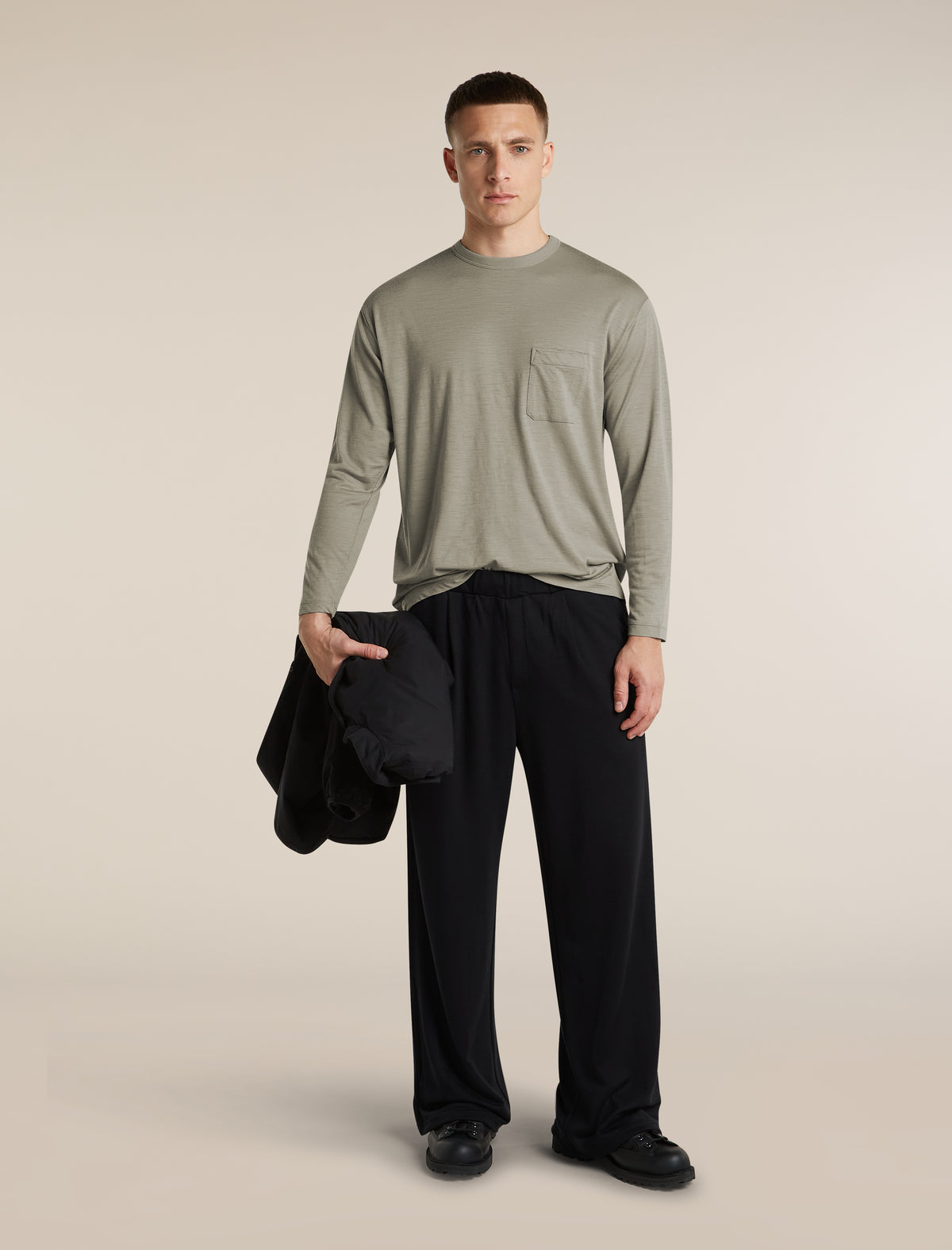 Unisex Merino 150 Long Sleeve Pocket T Shirt Smokey Grey - 7