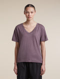 Women's Merino 150 Tech Lite Short Sleeve Relaxed V Neck T Shirt Grey Plum - 1