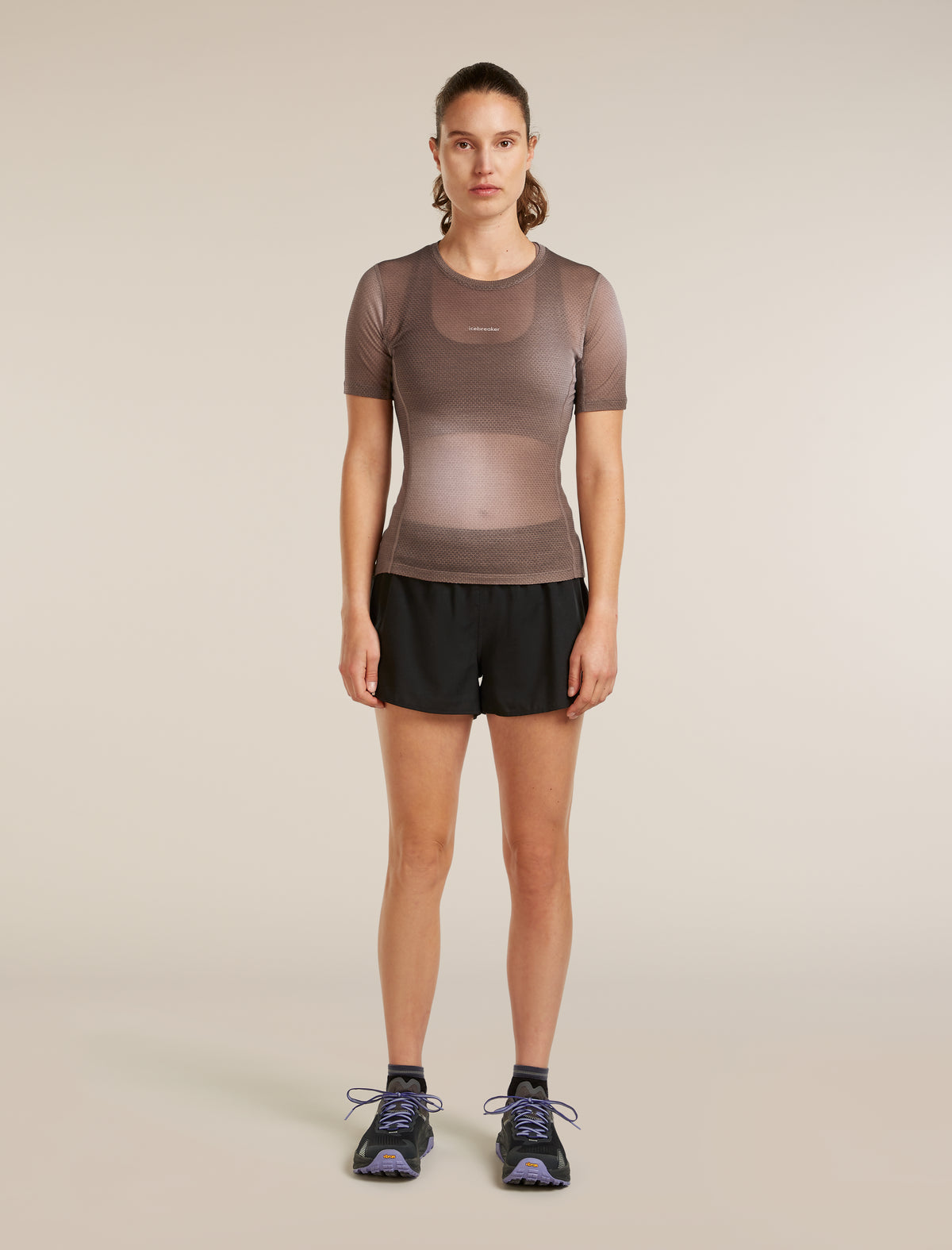 Women's Merino Blend 75 Cool-Lite™ Featherlight™ Short Sleeve Crewe AOP Porcini/Pink Quartz/Aop - 3