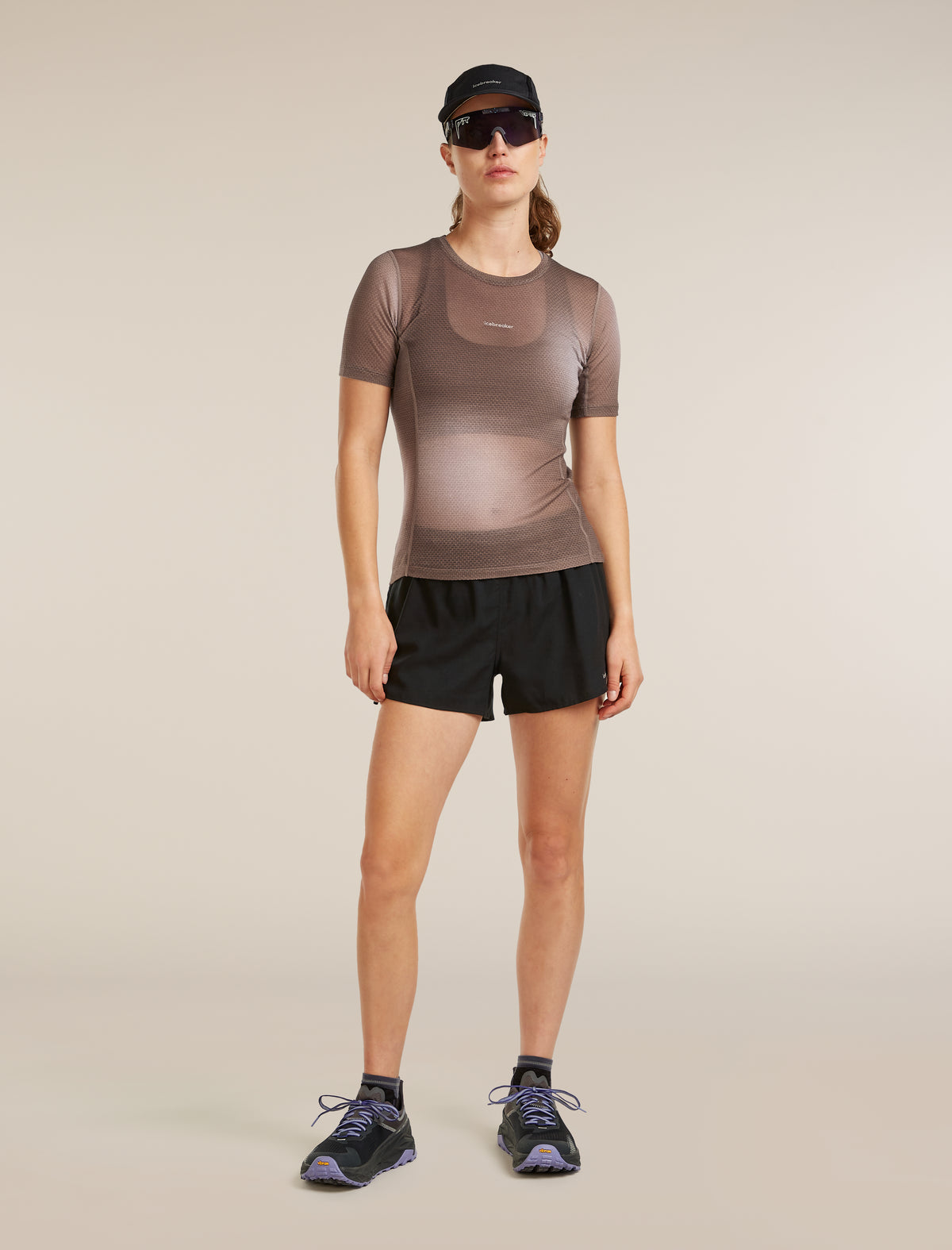 Women's Merino Blend 75 Cool-Lite™ Featherlight™ Short Sleeve Crewe AOP Porcini/Pink Quartz/Aop - 4