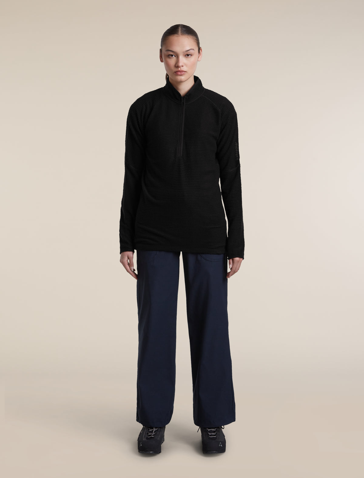 Women's Merino 400 RealFleece™  Grid Peaksland Long Sleeve Half Zip Black - 3