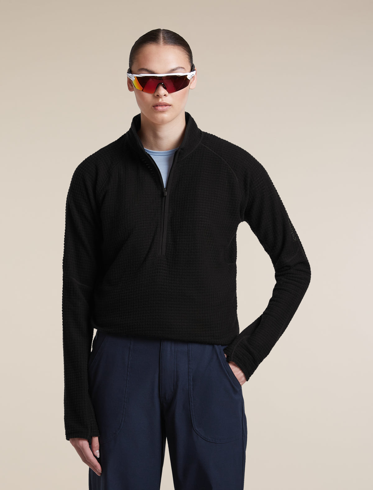 Women's Merino 400 RealFleece™  Grid Peaksland Long Sleeve Half Zip Black - 5