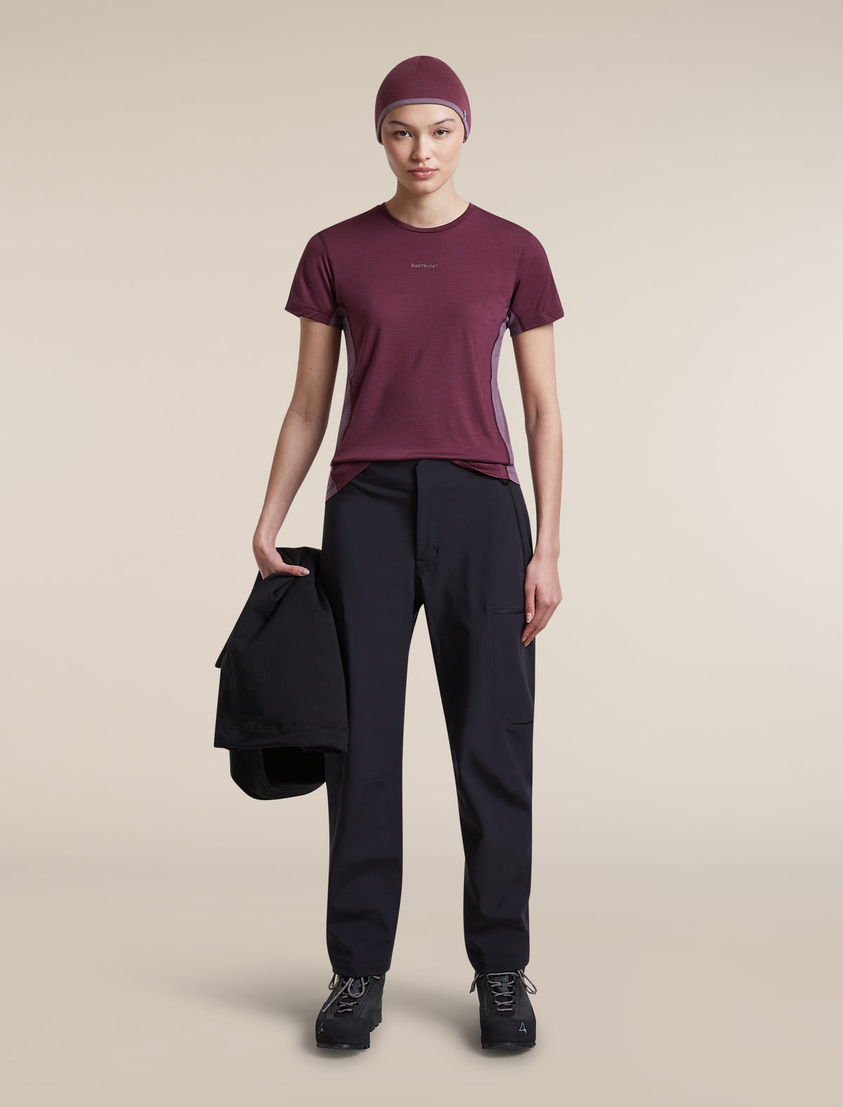 Women's Merino Blend 125 Cool-Lite™ Sphere Short Sleeve T Shirt Colour Block Dark Berry/Grey Plum - 4
