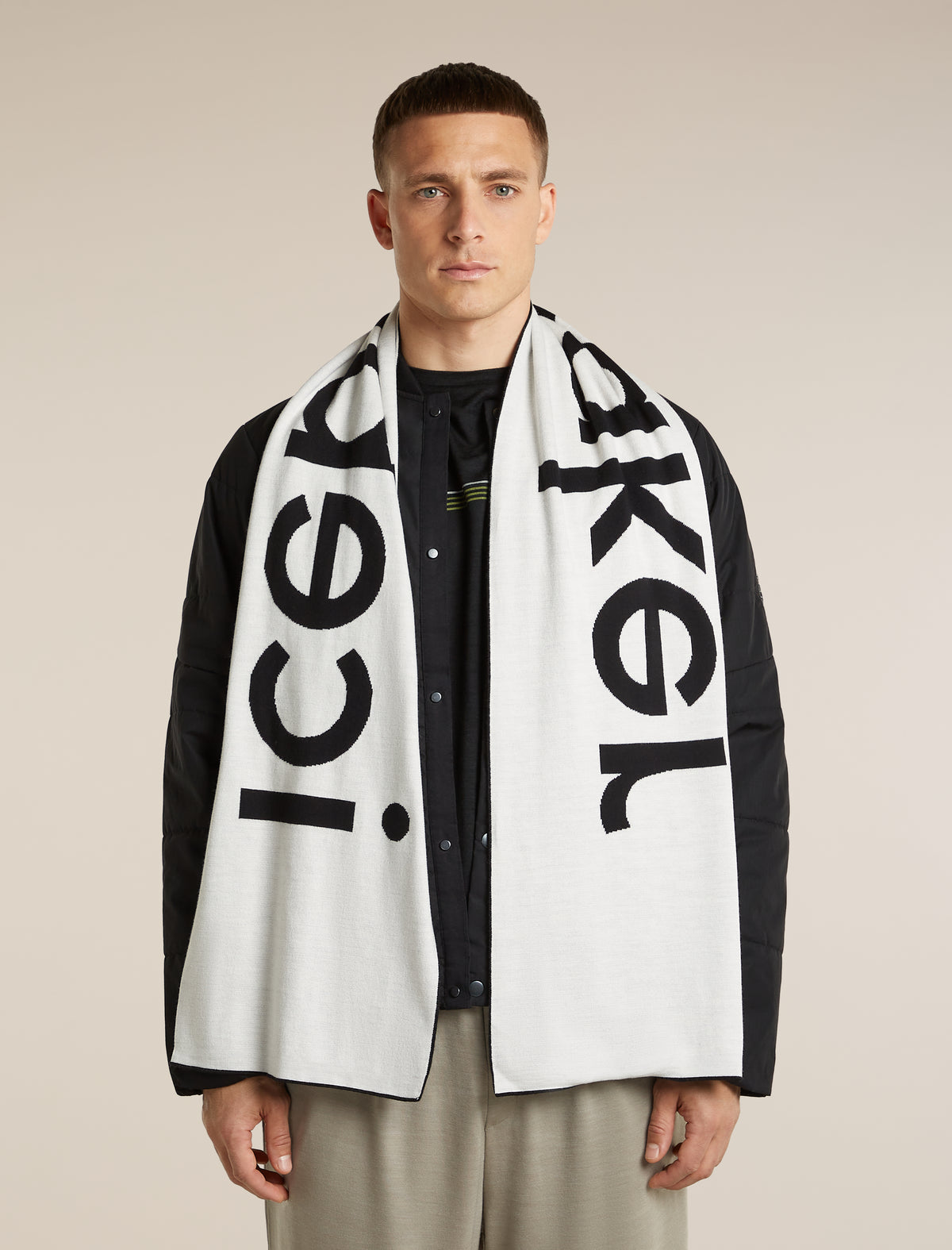 Unisex Merino icebreaker Scarf Black/Ecru Heather - 4
