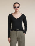 Women's Merino 200 Oasis Long Sleeve V Neck Black - 5