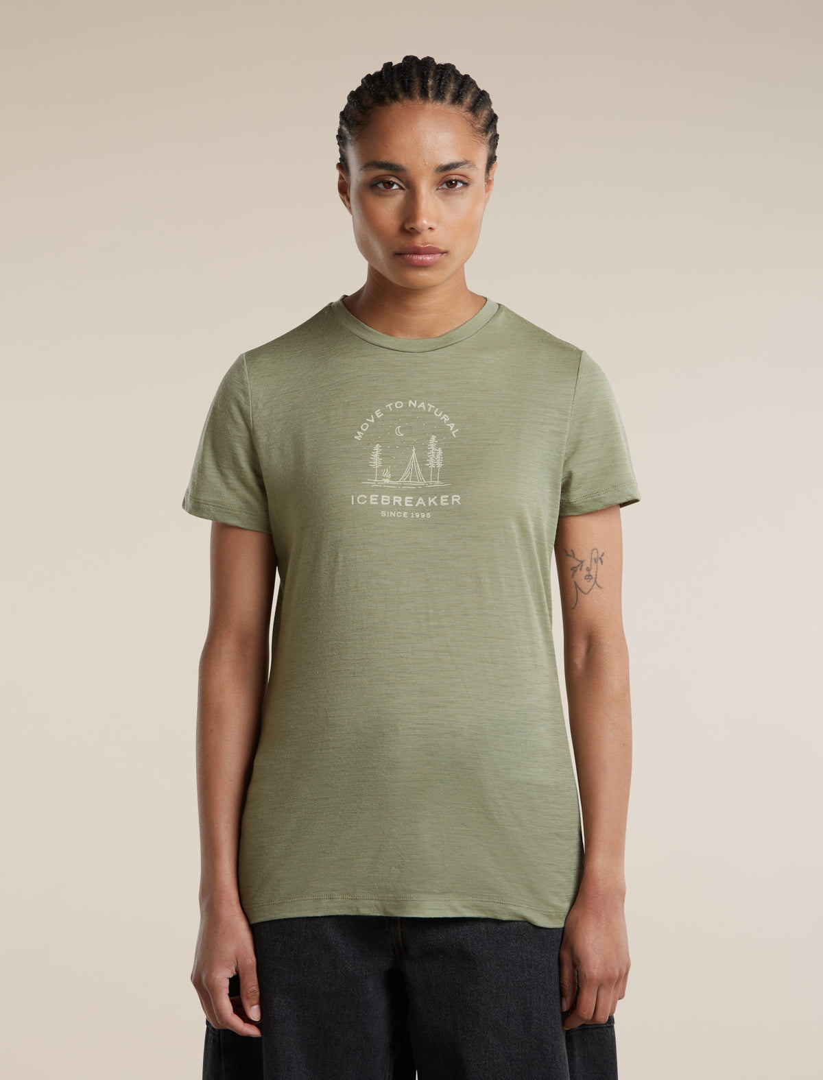 Women's Merino 150 Tech Lite Short Sleeve T Shirt Peaceful Pass Sleeve Lichen - 1