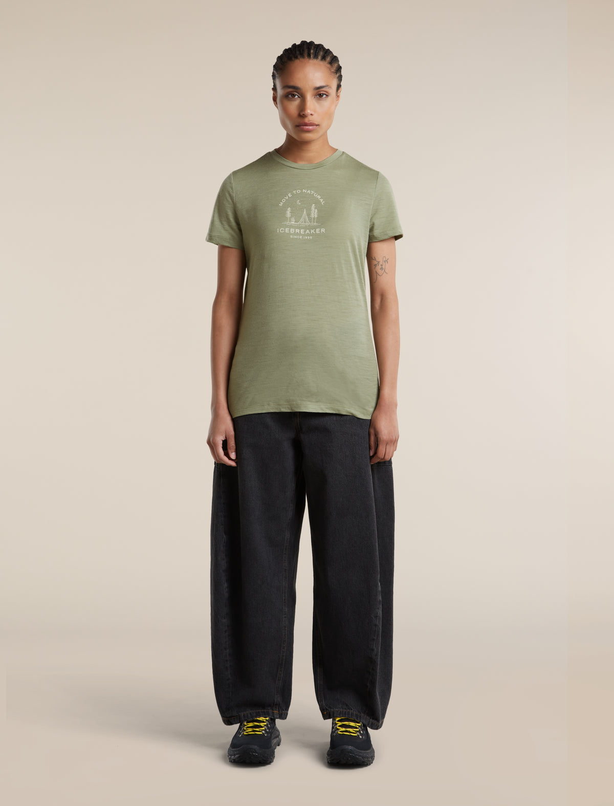 Women's Merino 150 Tech Lite Short Sleeve T Shirt Peaceful Pass Sleeve Lichen - 3