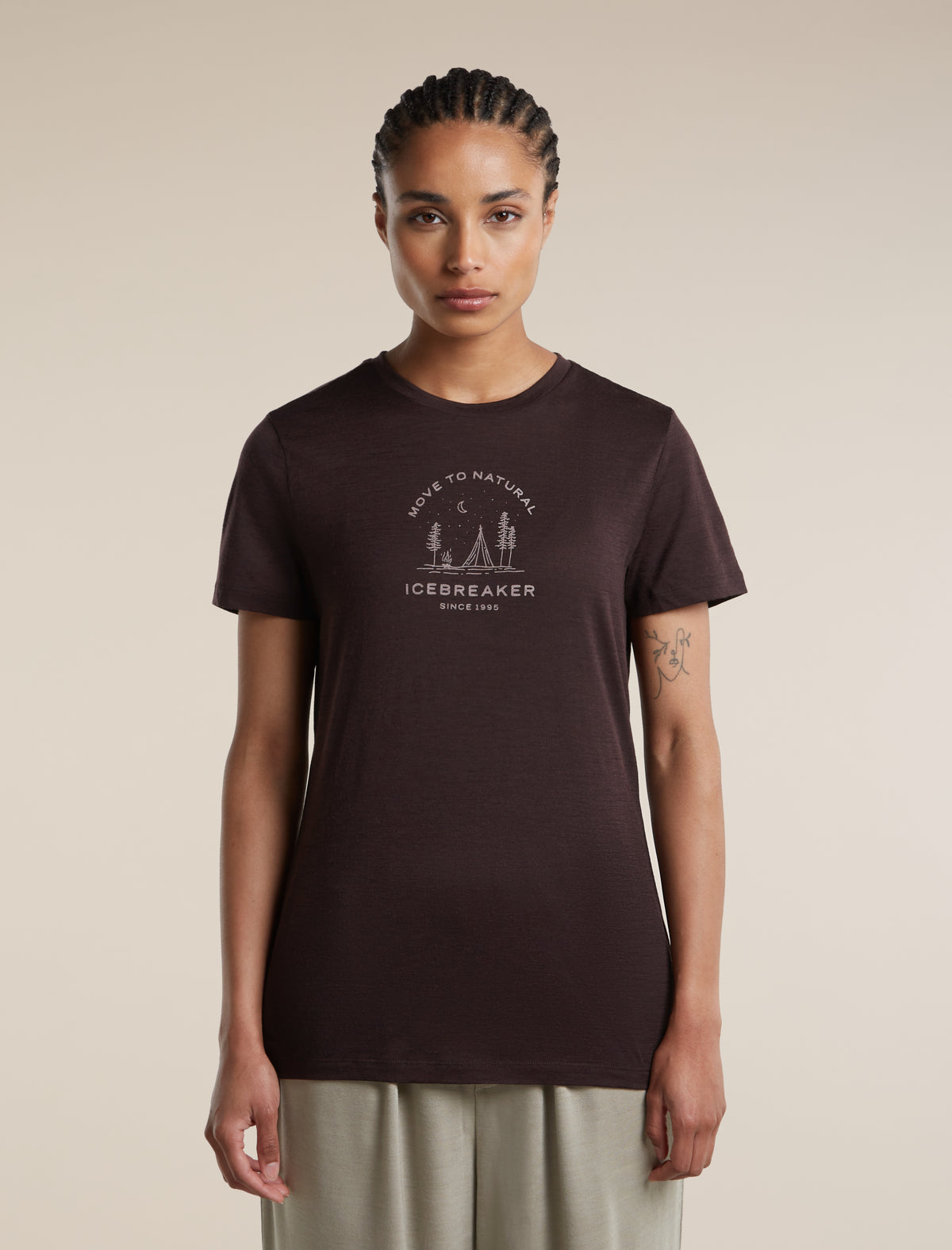 Women's Merino 150 Tech Lite Short Sleeve T Shirt Peaceful Pass Sleeve Bittersweet - 1