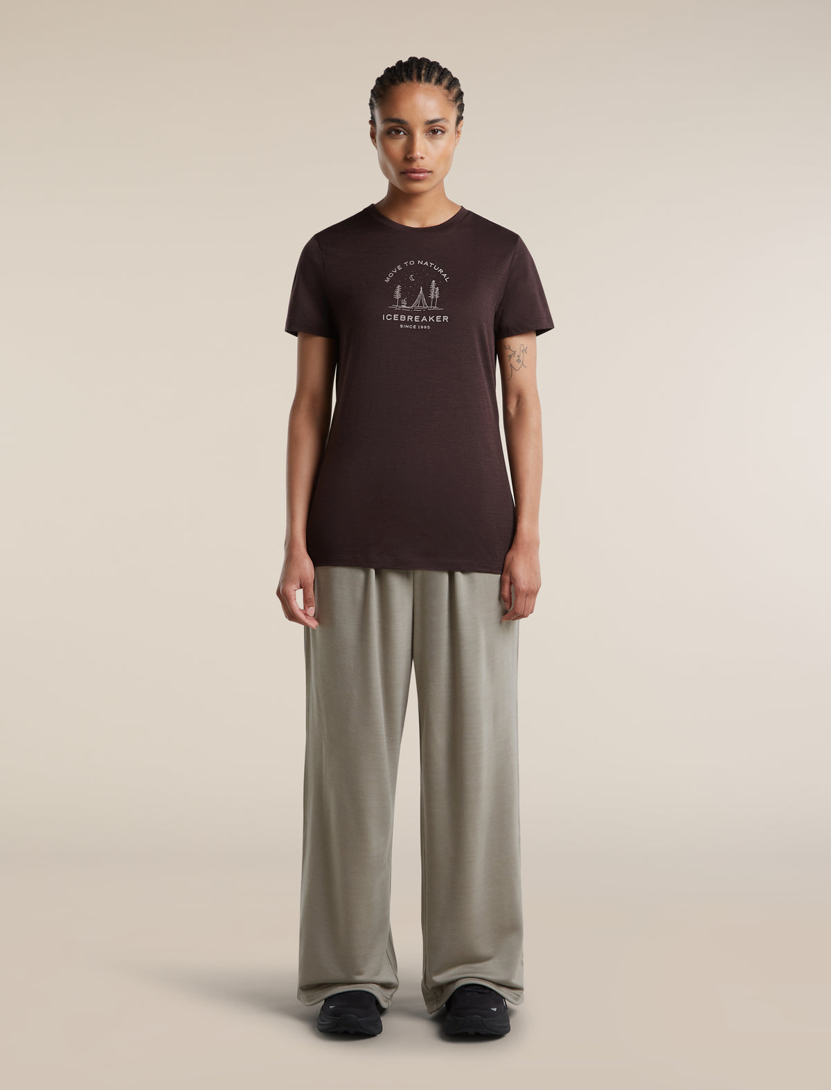 Women's Merino 150 Tech Lite Short Sleeve T Shirt Peaceful Pass Sleeve Bittersweet - 3