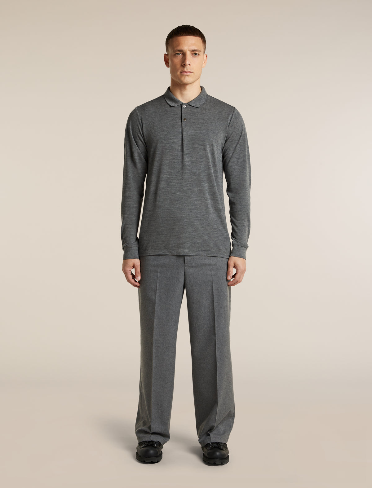 Men's 15.5 MerinoFine™  Pique Long Sleeve Polo Gritstone Heather - 3