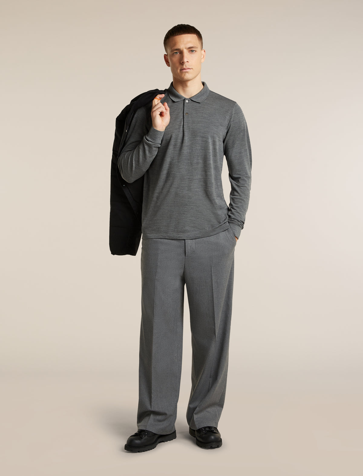 Men's 15.5 MerinoFine™  Pique Long Sleeve Polo Gritstone Heather - 4
