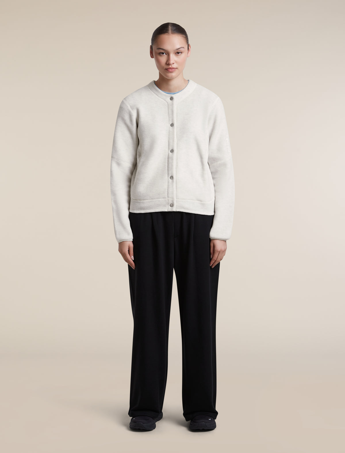 Women's Merino Blend 800 RealFleece™  Classic Pile Cardigan Ecru Heather - 3