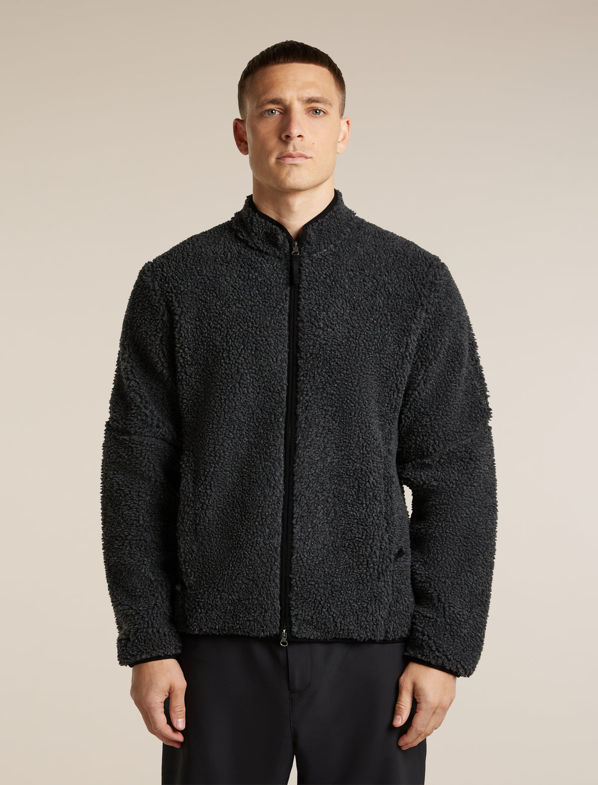Men's Merino Blend 960 RealFleece™  High Pile Long Sleeve Zip Jet Heather/Black - 1