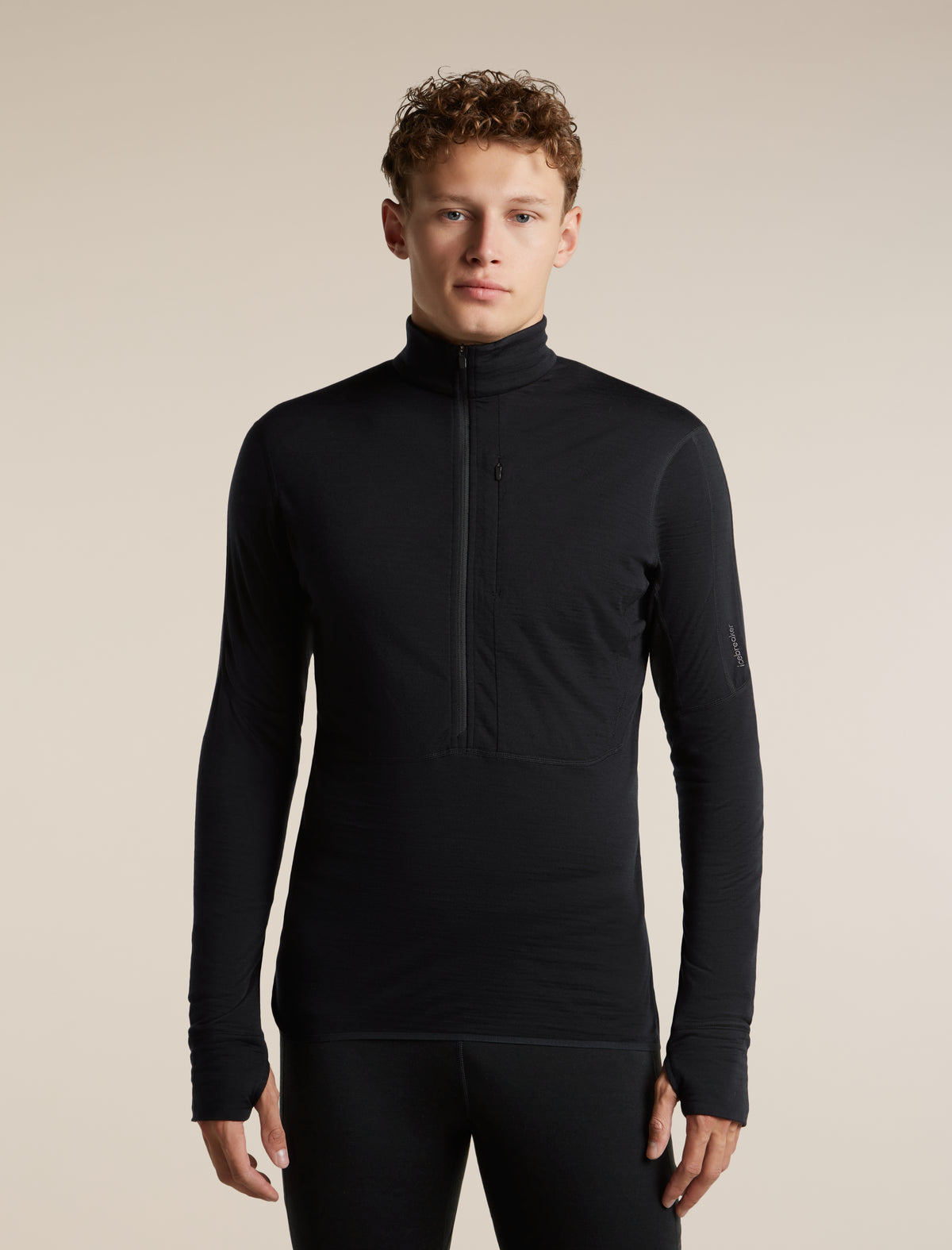 Men's Merino Blend 200 RealFleece™  Descender Long Sleeve Half Zip Black - 1