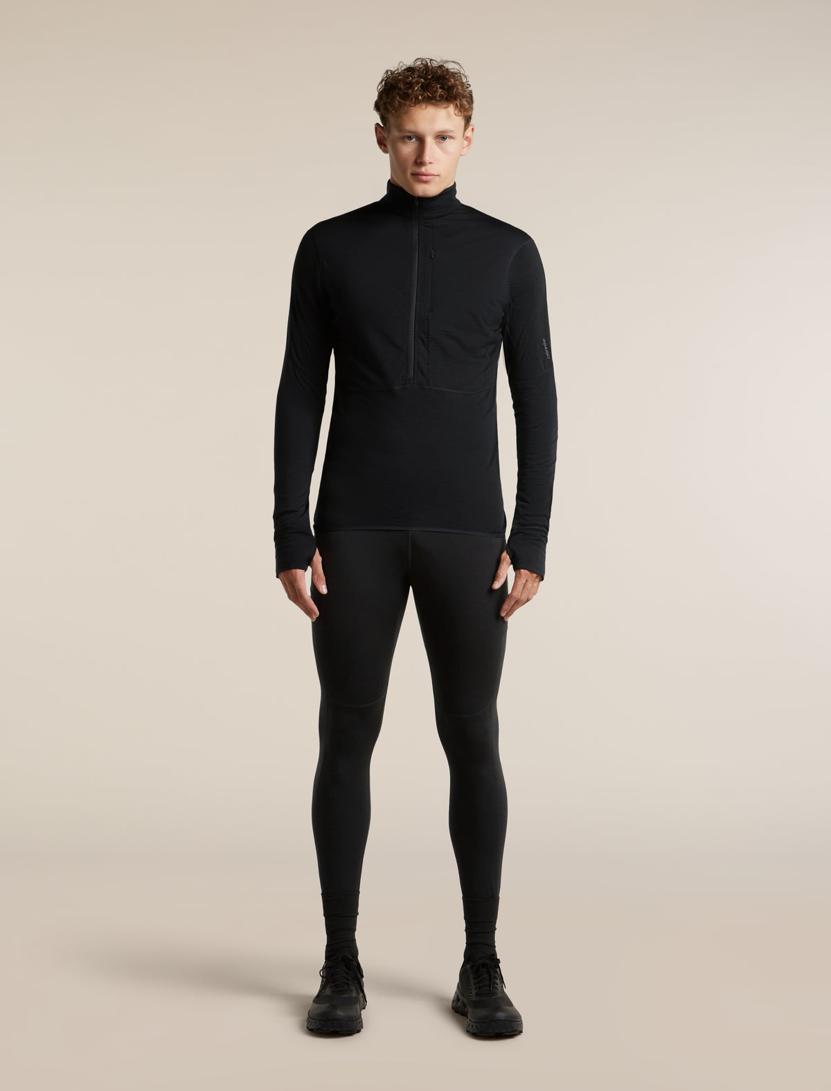 Men's Merino Blend 200 RealFleece™  Descender Long Sleeve Half Zip Black - 3