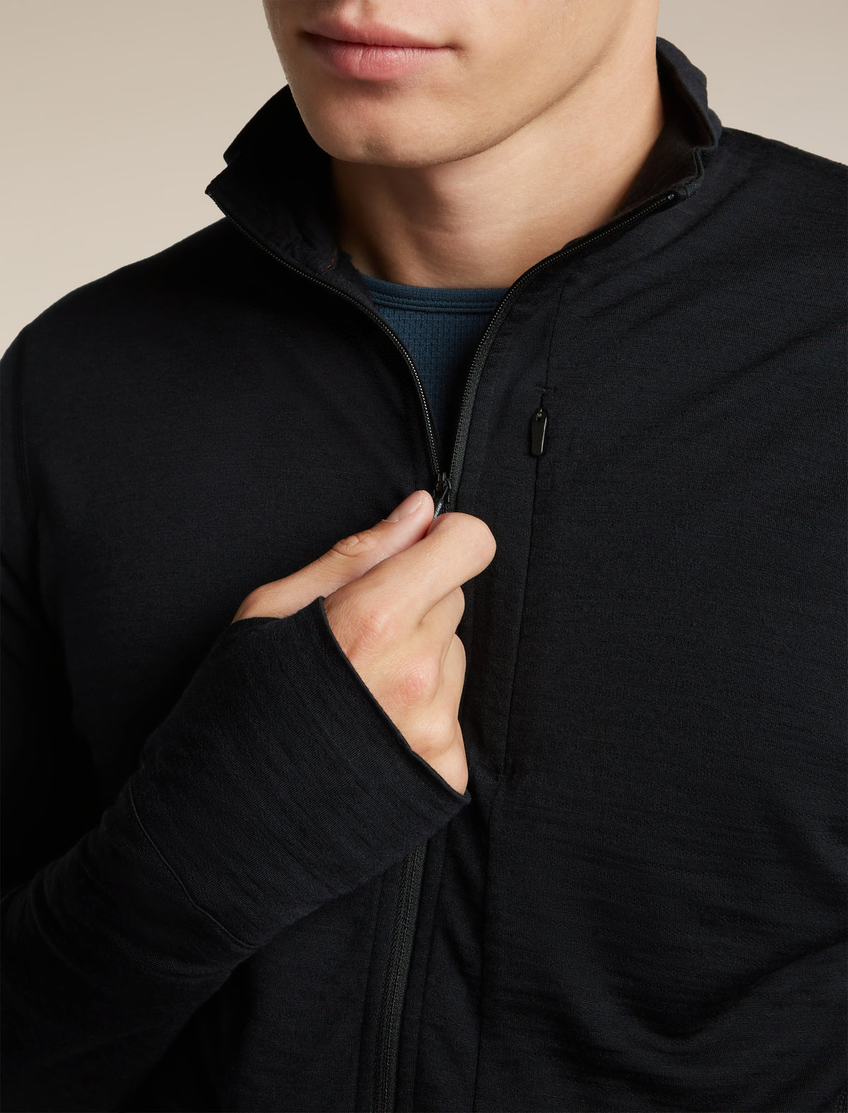 Men's Merino Blend 200 RealFleece™  Descender Long Sleeve Half Zip Black - 6