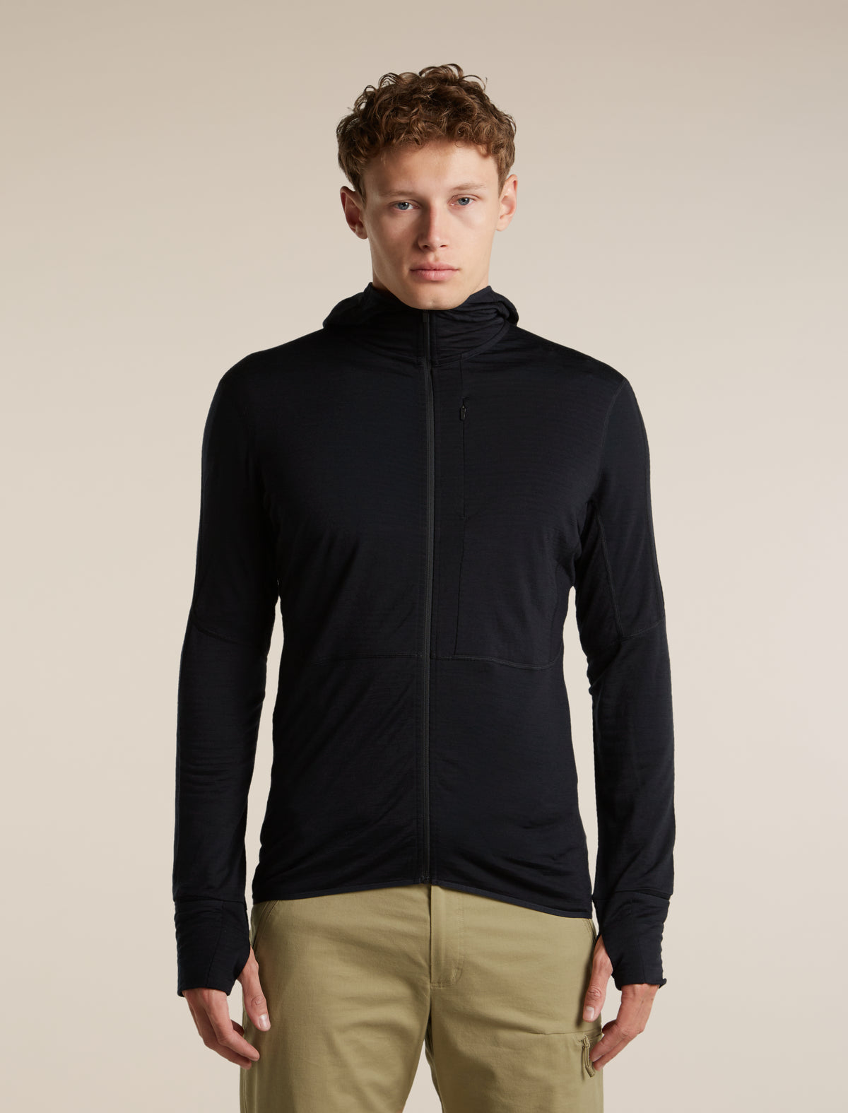 Men's Merino Blend 200 RealFleece™  Descender Long Sleeve Zip Hoodie Black - 1