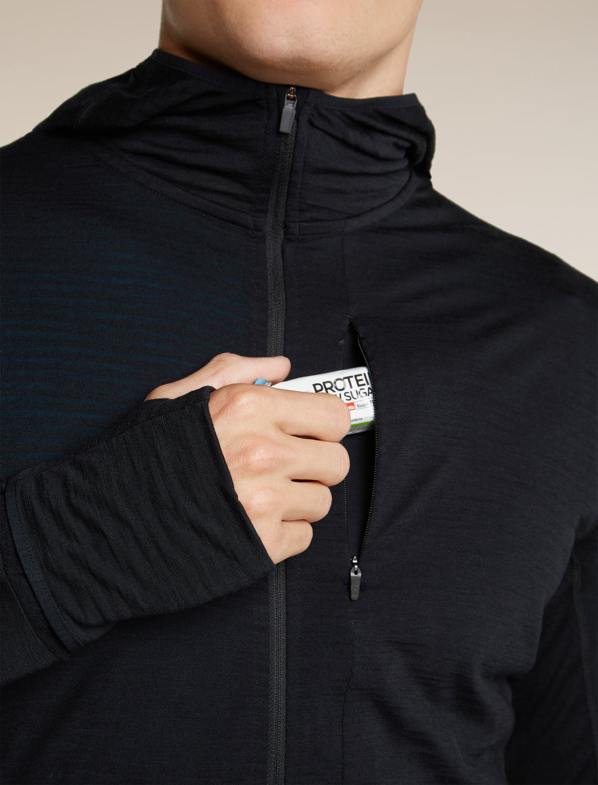 Men's Merino Blend 200 RealFleece™  Descender Long Sleeve Zip Hoodie Black - 9