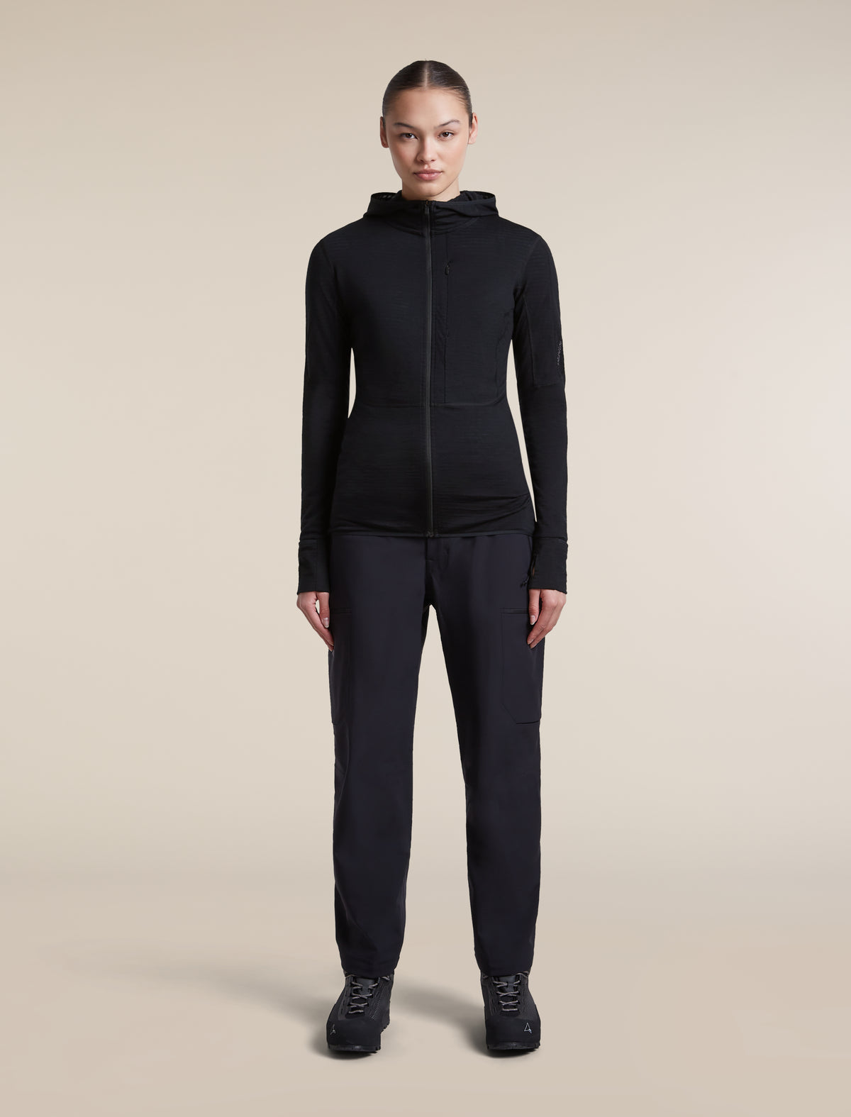 Women's Merino Blend 200 RealFleece™  Descender Long Sleeve Zip Hoodie Black - 3