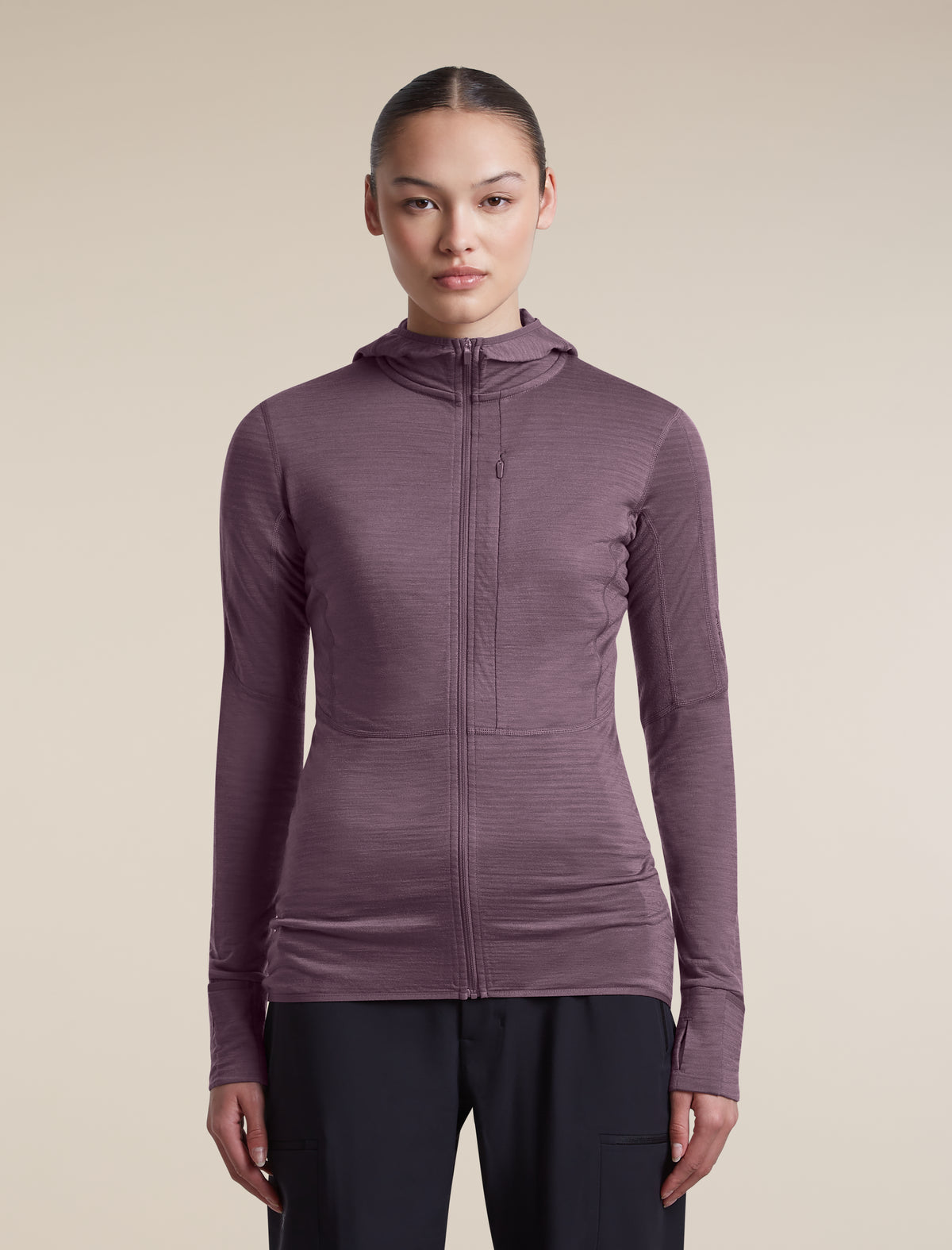 Women's Merino Blend 200 RealFleece™  Descender Long Sleeve Zip Hoodie Grey Plum - 1