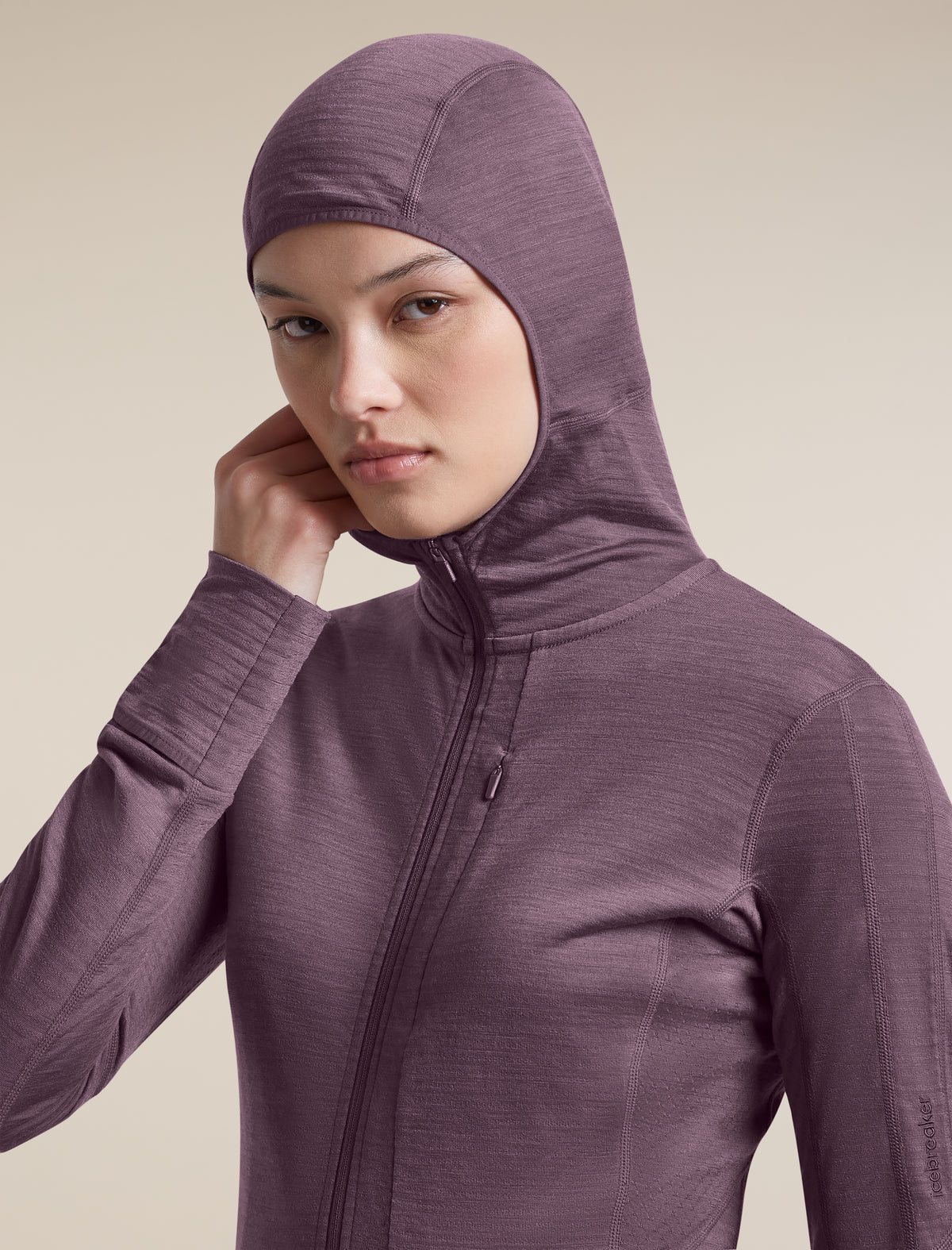 Women's Merino Blend 200 RealFleece™  Descender Long Sleeve Zip Hoodie Grey Plum - 8