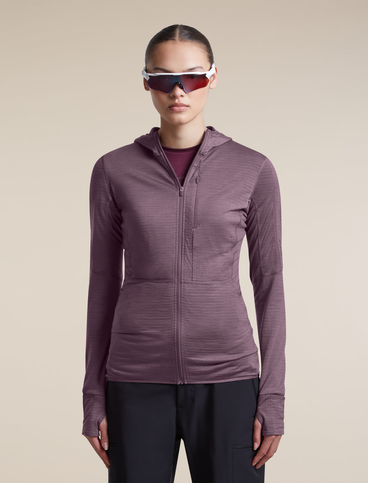 Women's Merino Blend 200 RealFleece™  Descender Long Sleeve Zip Hoodie Grey Plum - 5