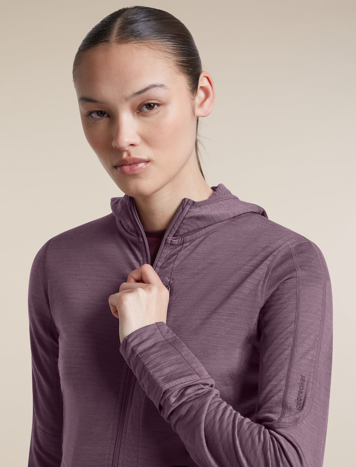 Women's Merino Blend 200 RealFleece™  Descender Long Sleeve Zip Hoodie Grey Plum - 6