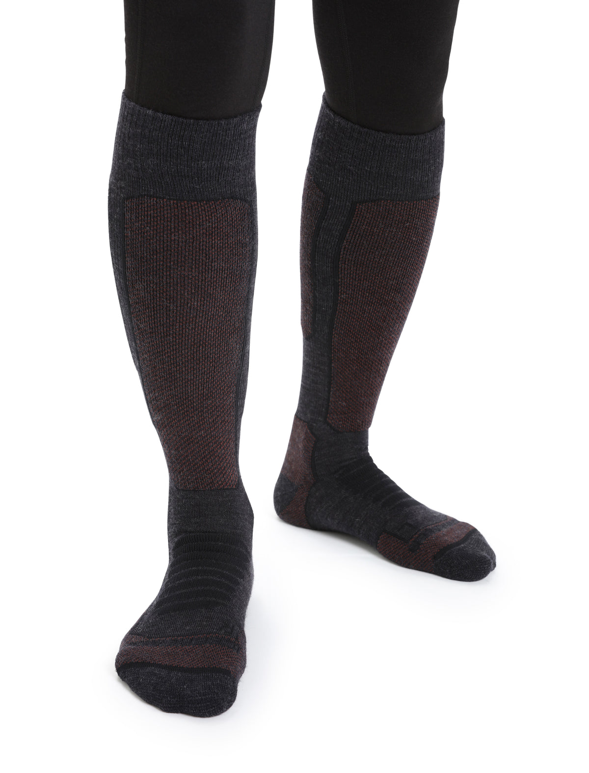 Women’s Merino Ski+ Medium Over the Calf Socks Jet Heather/Espresso - 1