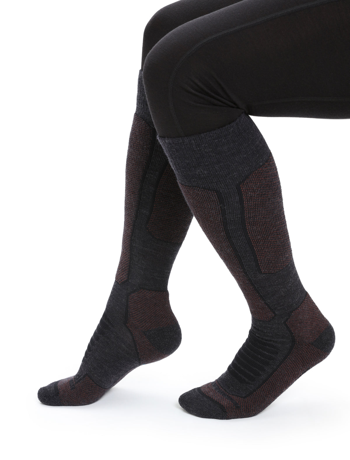 Women’s Merino Ski+ Medium Over the Calf Socks Jet Heather/Espresso - 3
