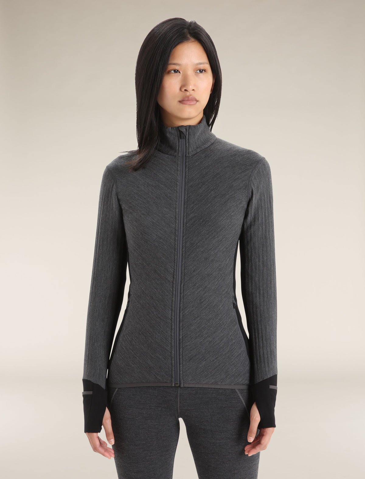 Women’s Descender Long Sleeve Zip Jacket Jet Heather/Black - 1