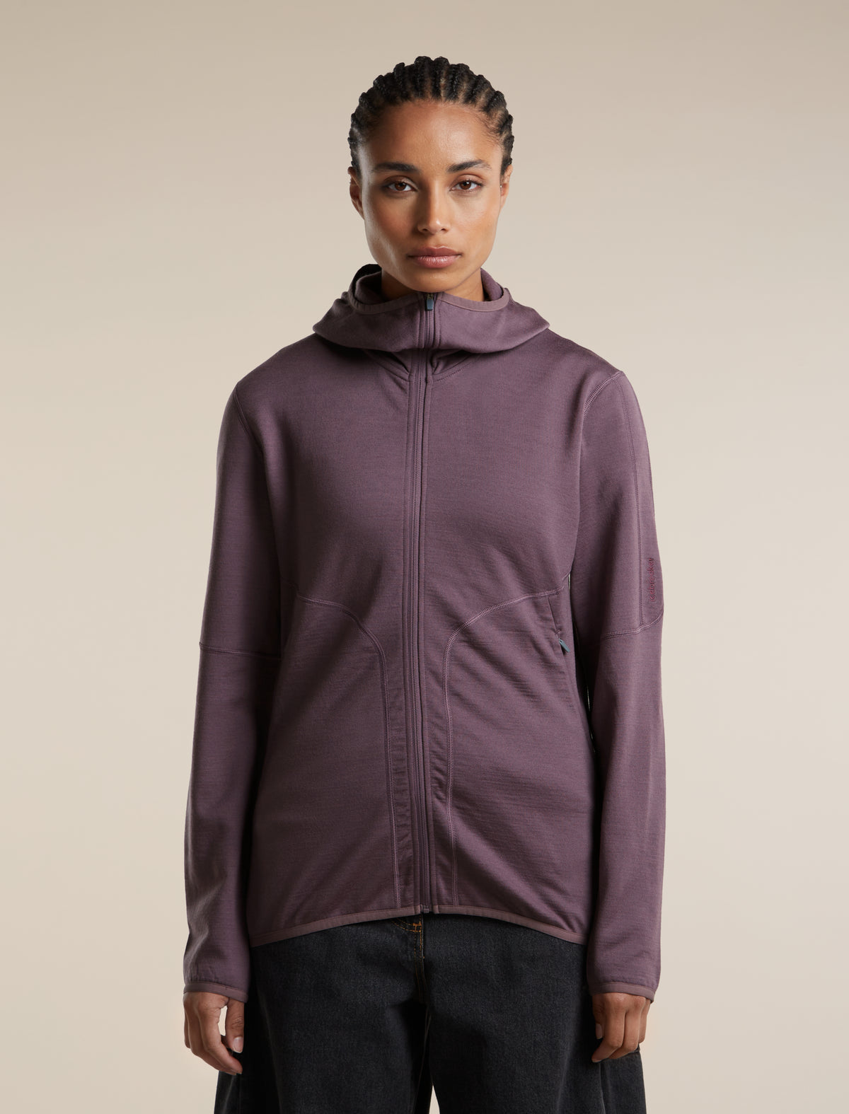 Women's Merino 560 RealFleece™  Elemental Long Sleeve Zip Hoodie Grey Plum - 1