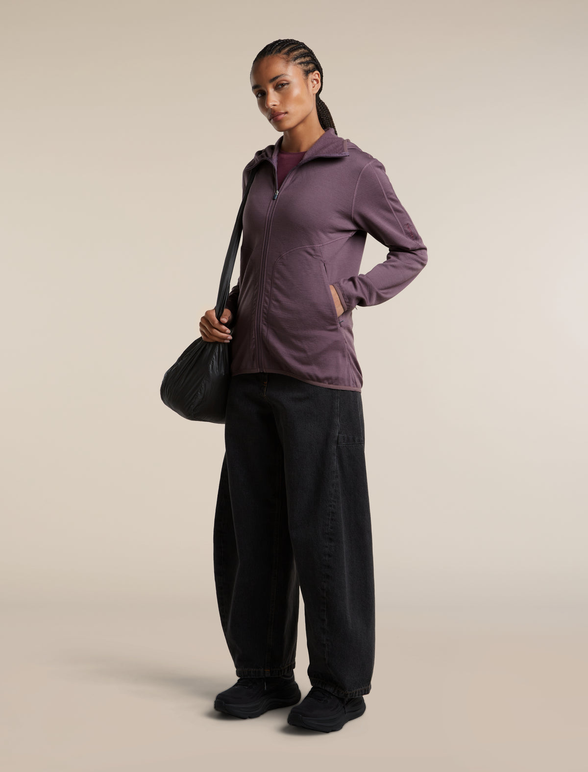 Women's Merino 560 RealFleece™  Elemental Long Sleeve Zip Hoodie Grey Plum - 4