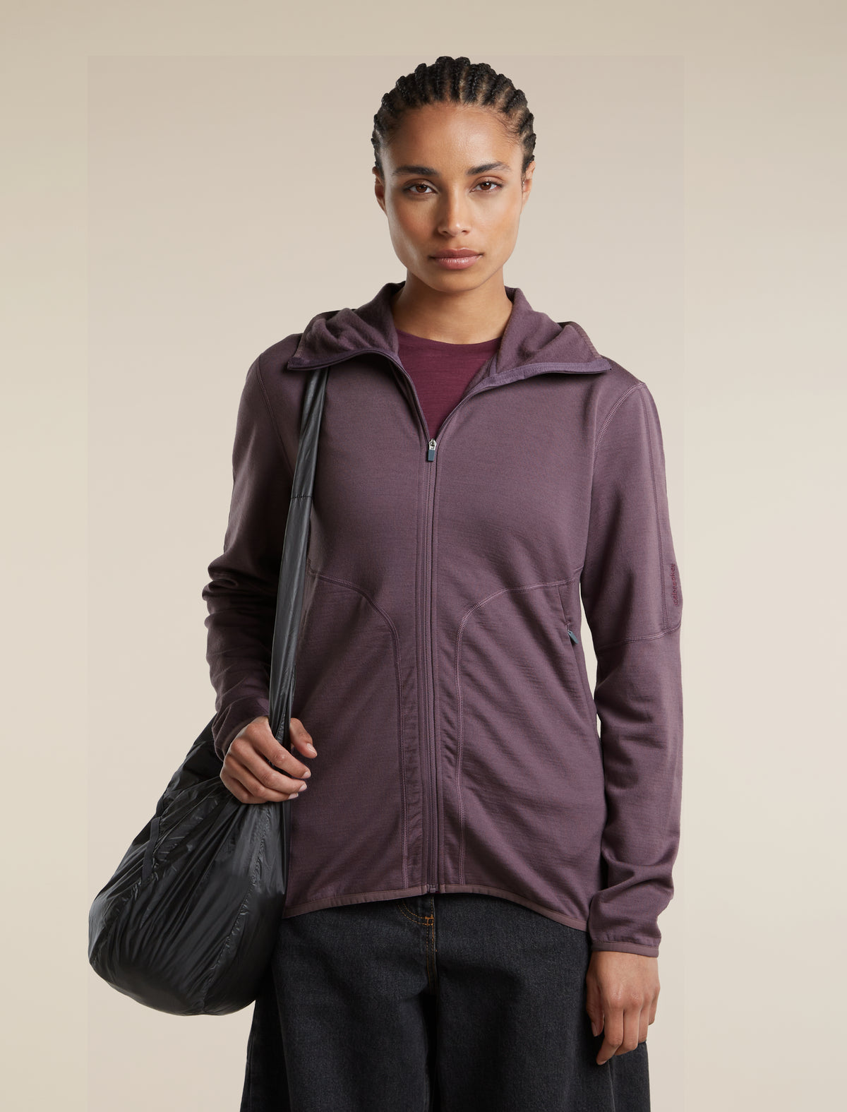 Women's Merino 560 RealFleece™  Elemental Long Sleeve Zip Hoodie Grey Plum - 5