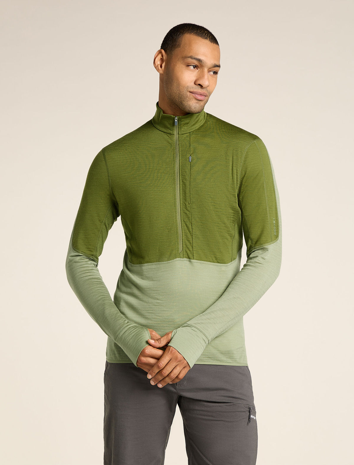 Men’s Merino Blend 200 Realfleece™ Descender Long Sleeve Half Zip Top Sphagnum/lichen - 1