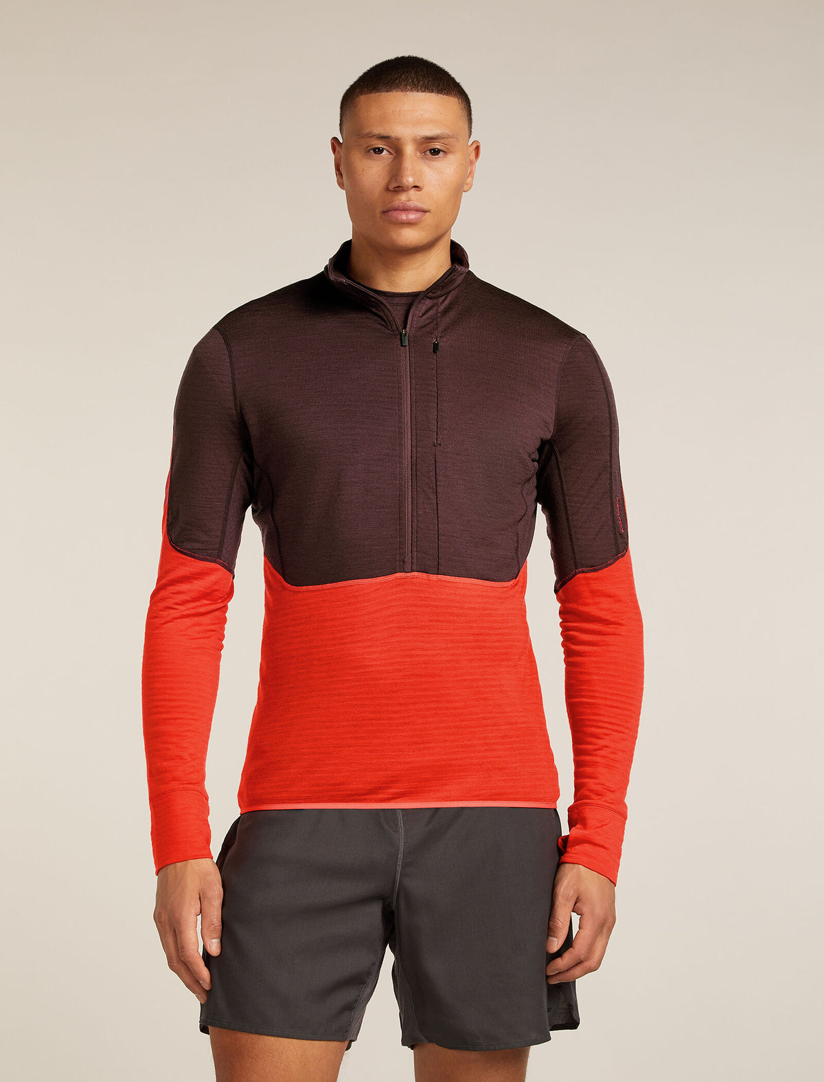 Men’s Merino Blend 200 Realfleece™ Descender Long Sleeve Half Zip Top Java/Fervid - 1