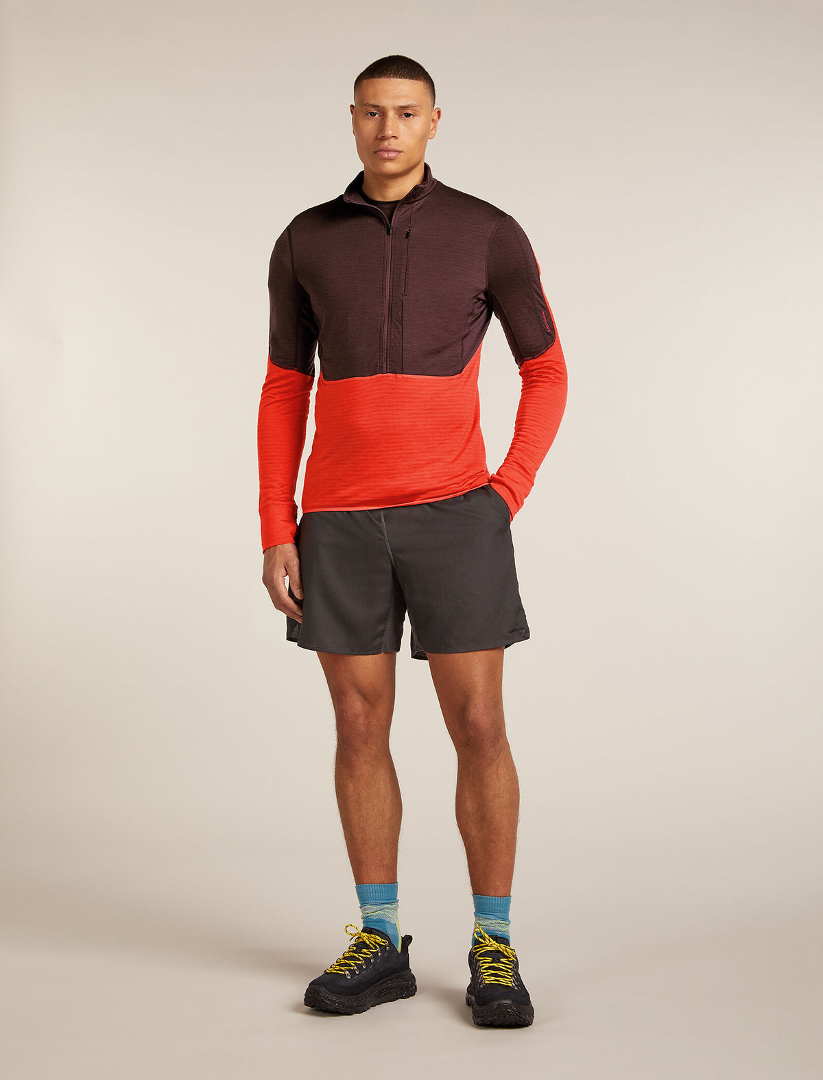 Men’s Merino Blend 200 Realfleece™ Descender Long Sleeve Half Zip Top Java/Fervid - 3