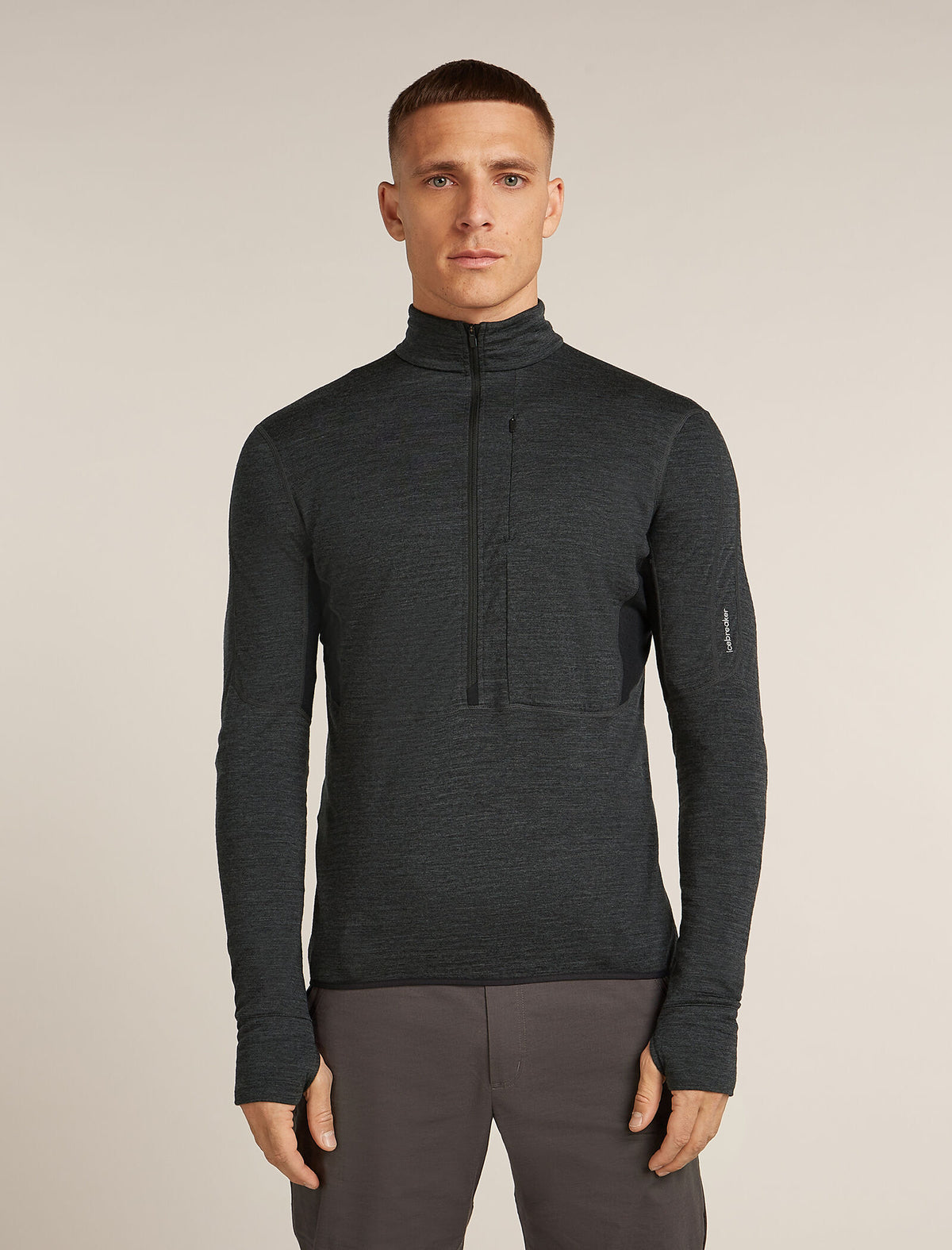Men’s Merino Blend 200 Realfleece™ Descender Long Sleeve Half Zip Top Jet Hthr/Black - 1