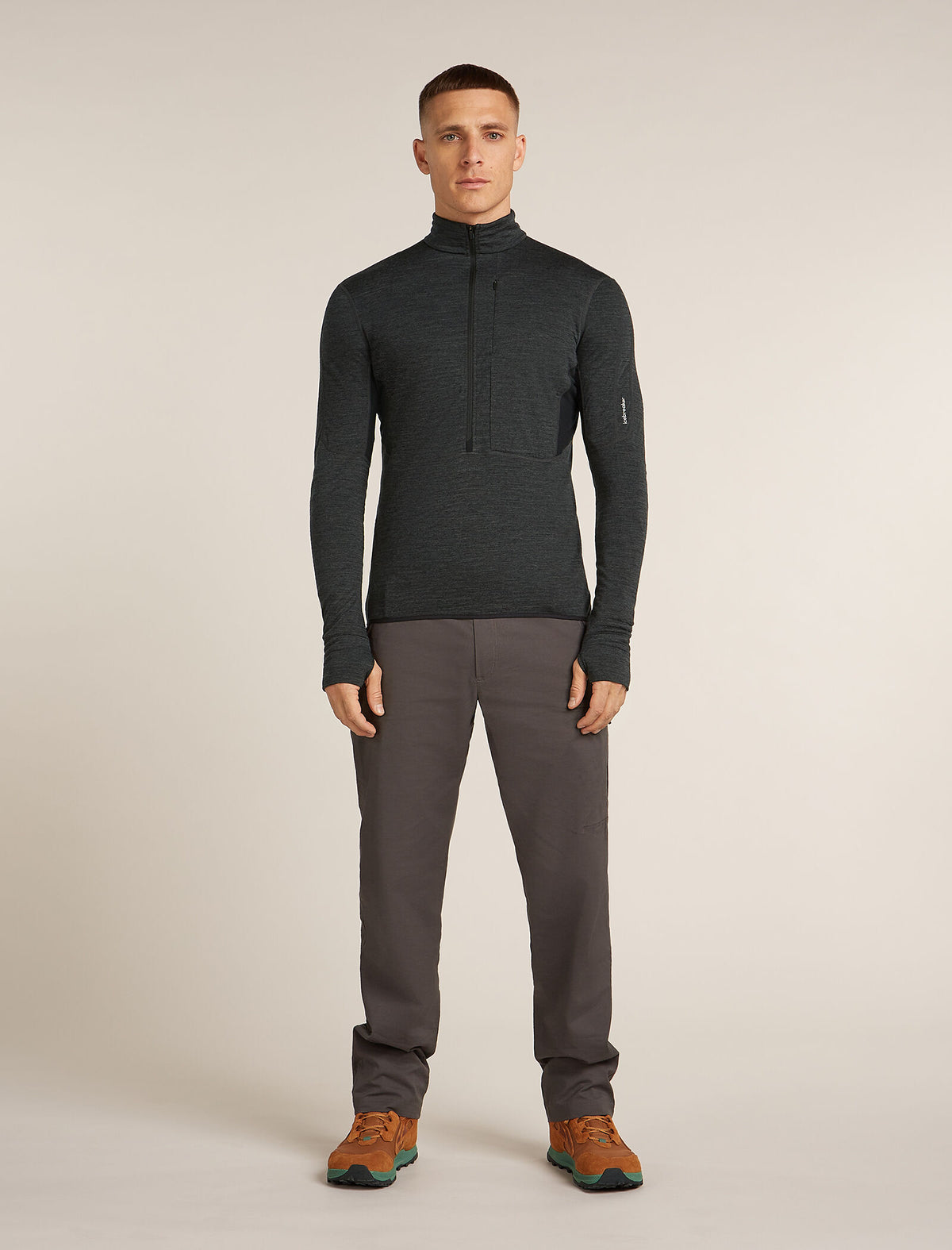 Men’s Merino Blend 200 Realfleece™ Descender Long Sleeve Half Zip Top Jet Hthr/Black - 3