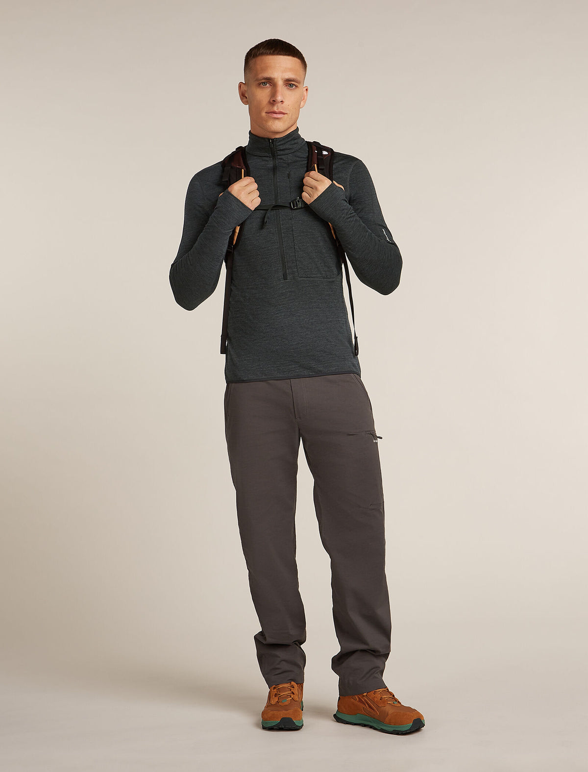 Men’s Merino Blend 200 Realfleece™ Descender Long Sleeve Half Zip Top Jet Hthr/Black - 4