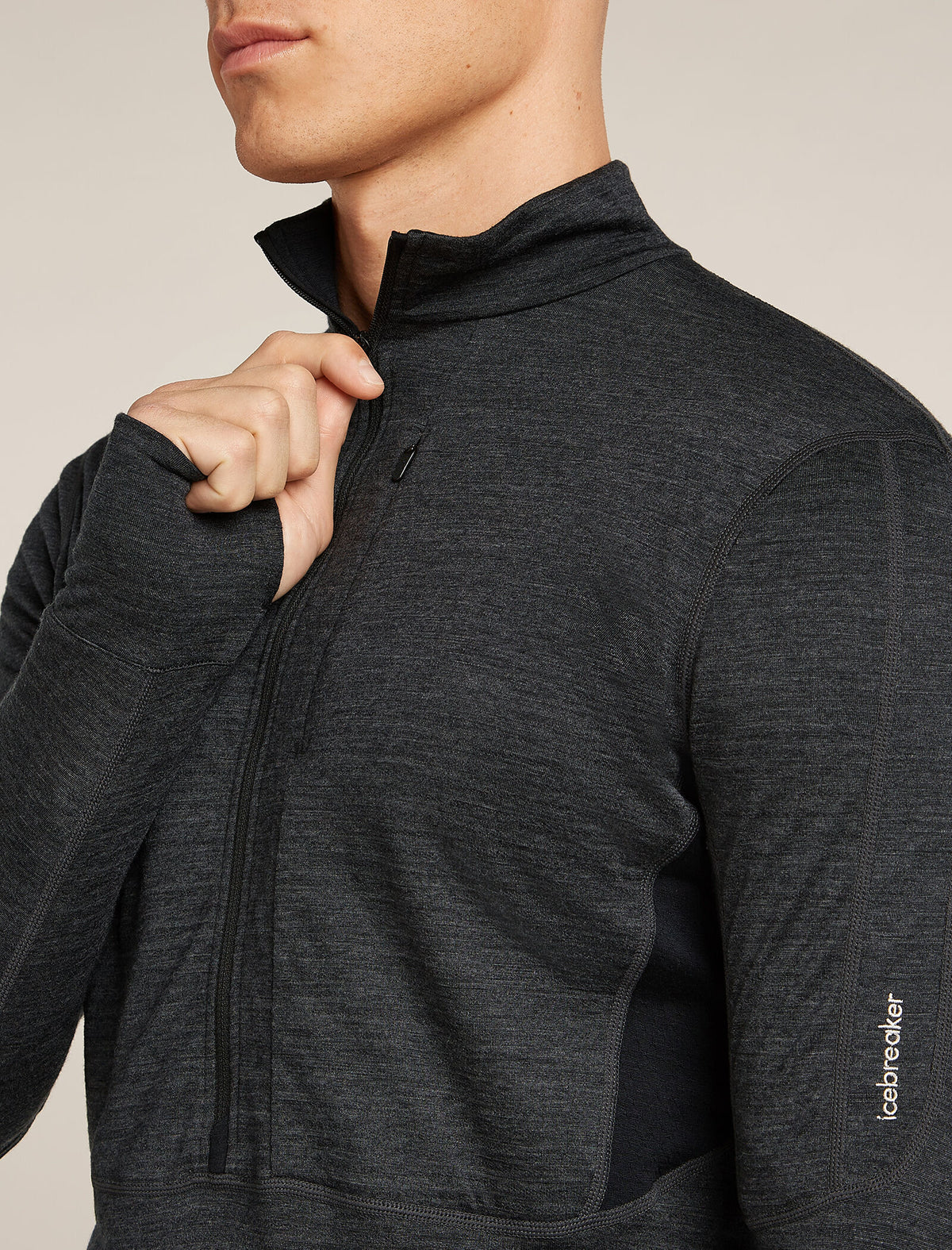 Men’s Merino Blend 200 Realfleece™ Descender Long Sleeve Half Zip Top Jet Hthr/Black - 6