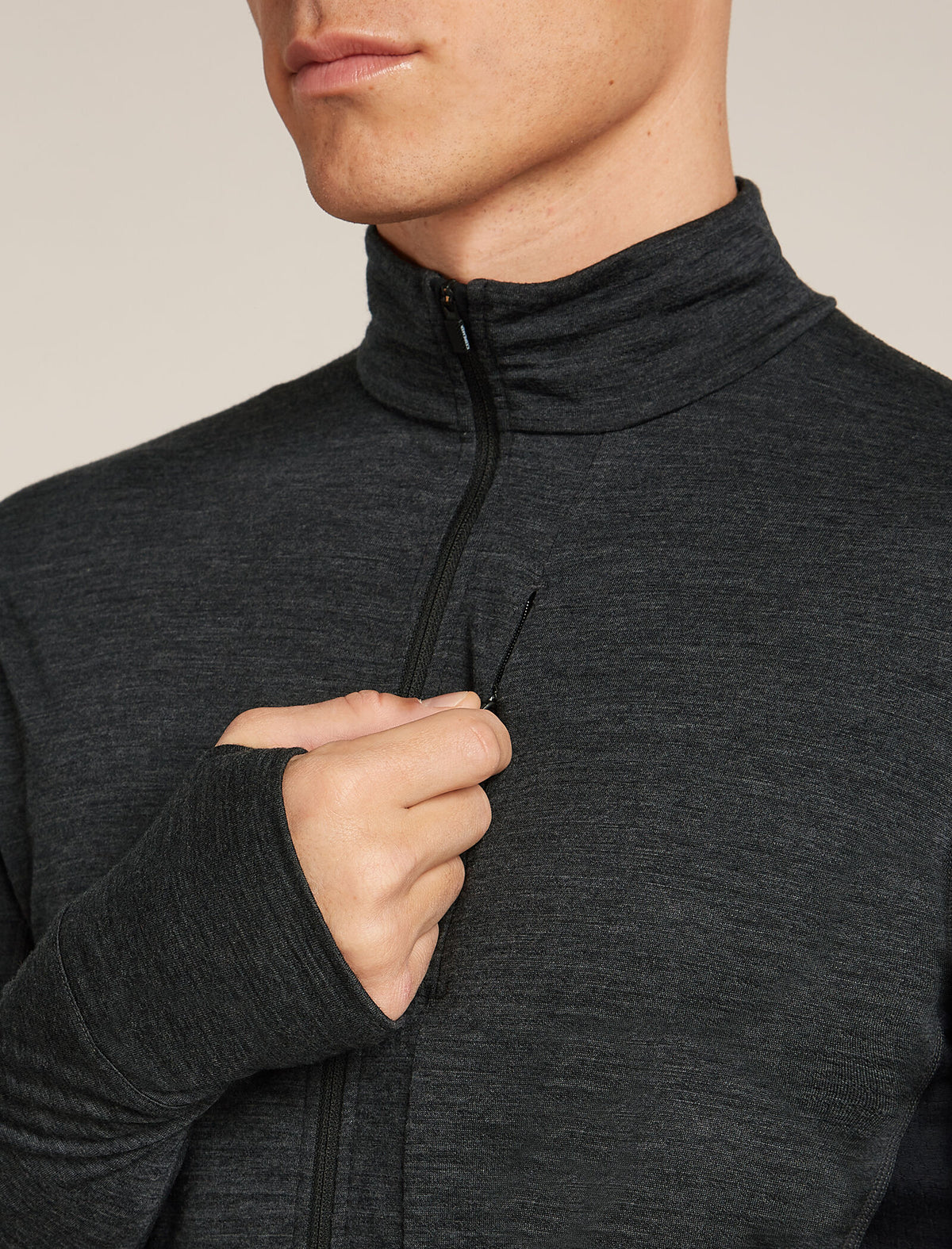 Men’s Merino Blend 200 Realfleece™ Descender Long Sleeve Half Zip Top Jet Hthr/Black - 8
