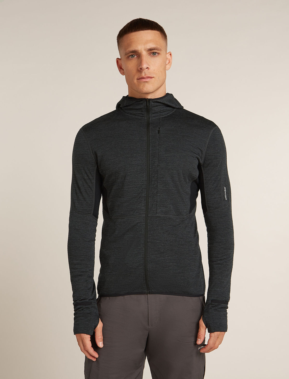 Men’s Merino Blend 200 Realfleece™ Descender Long Sleeve Zip Hoodie Jet Hthr/Black - 1