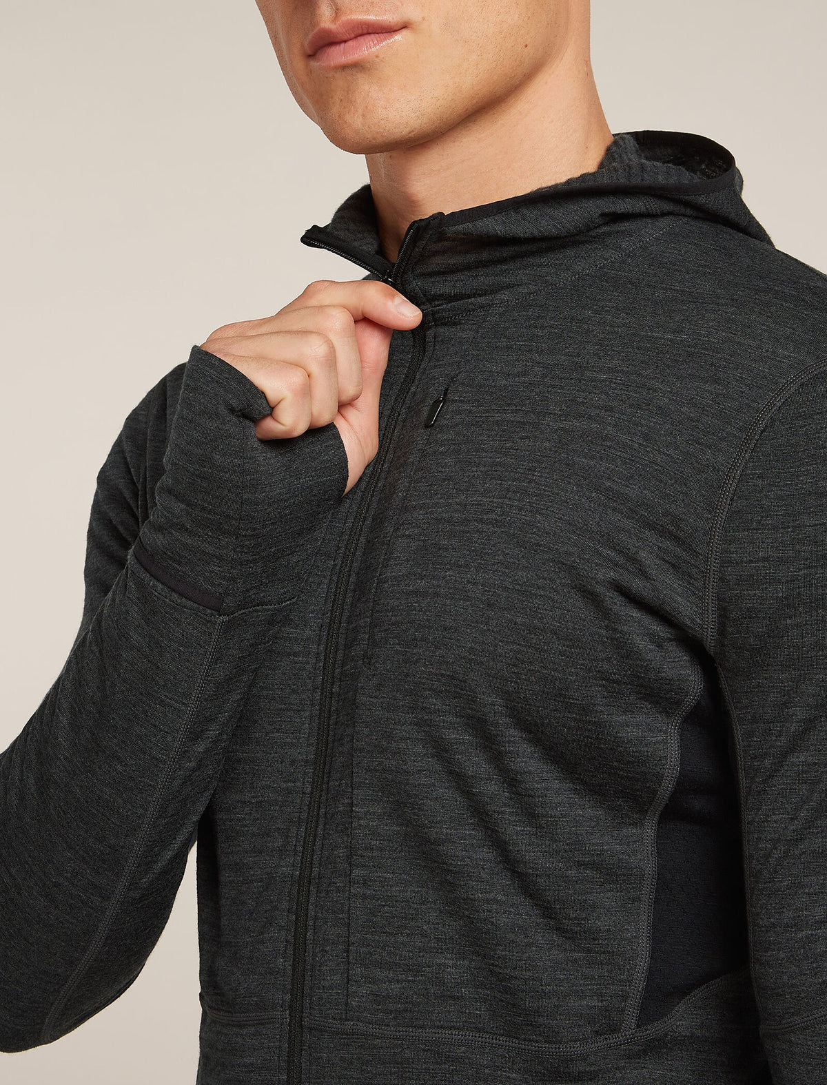Men’s Merino Blend 200 Realfleece™ Descender Long Sleeve Zip Hoodie Jet Hthr/Black - 6