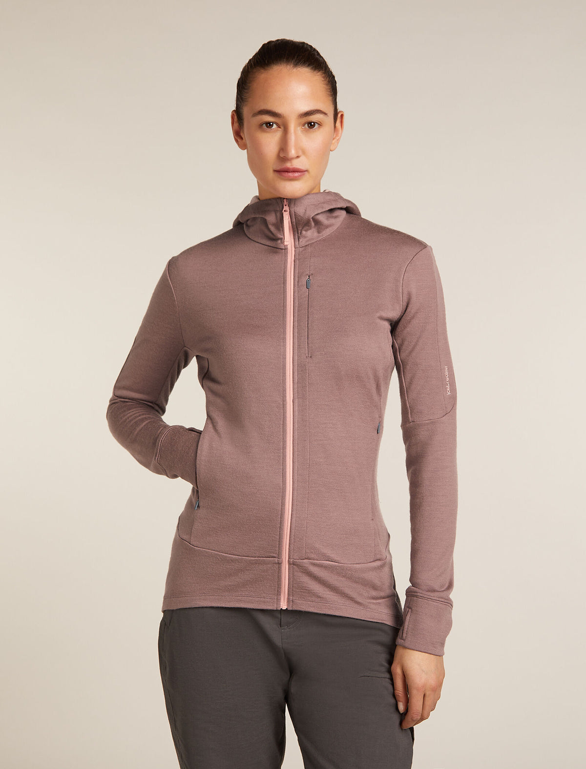 Women’s Merino 260 Quantum Long Sleeve Zip Hoodie Summit/Blush - 1