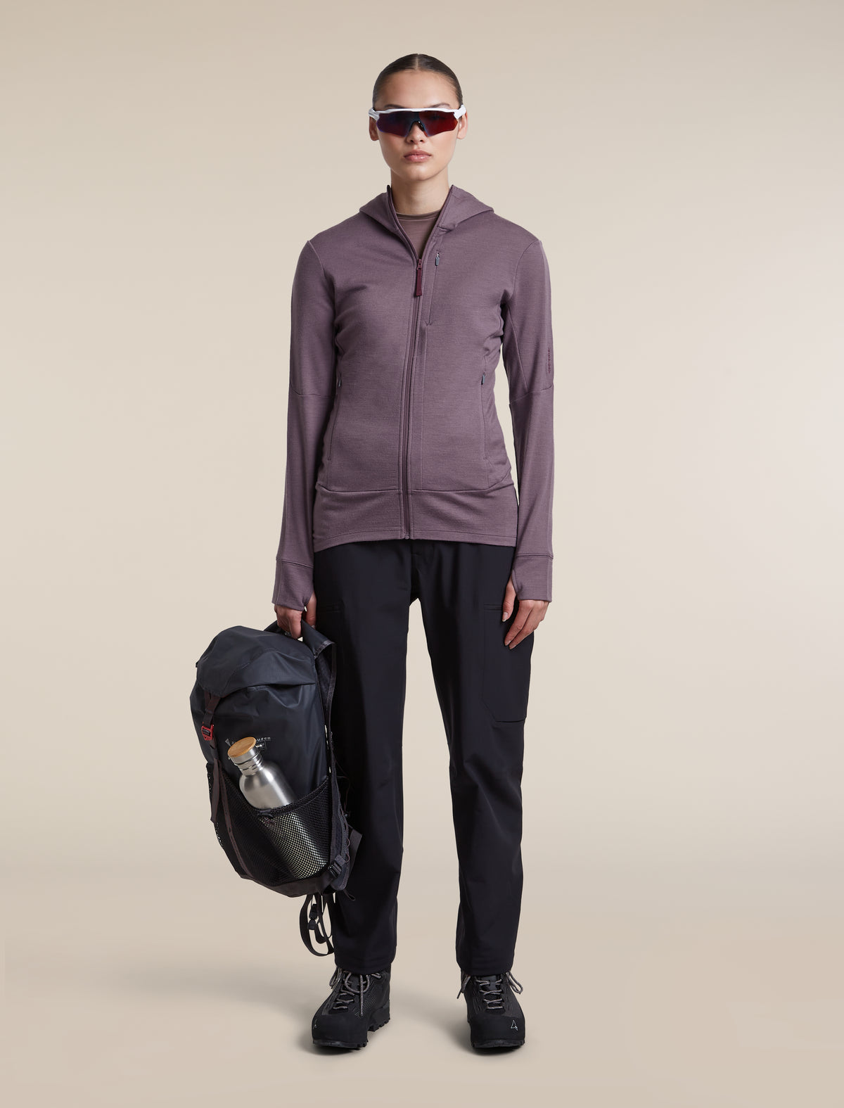 Women's Merino 260 Quantum Long Sleeve Zip Hoodie Grey Plum/Dark Berry - 4