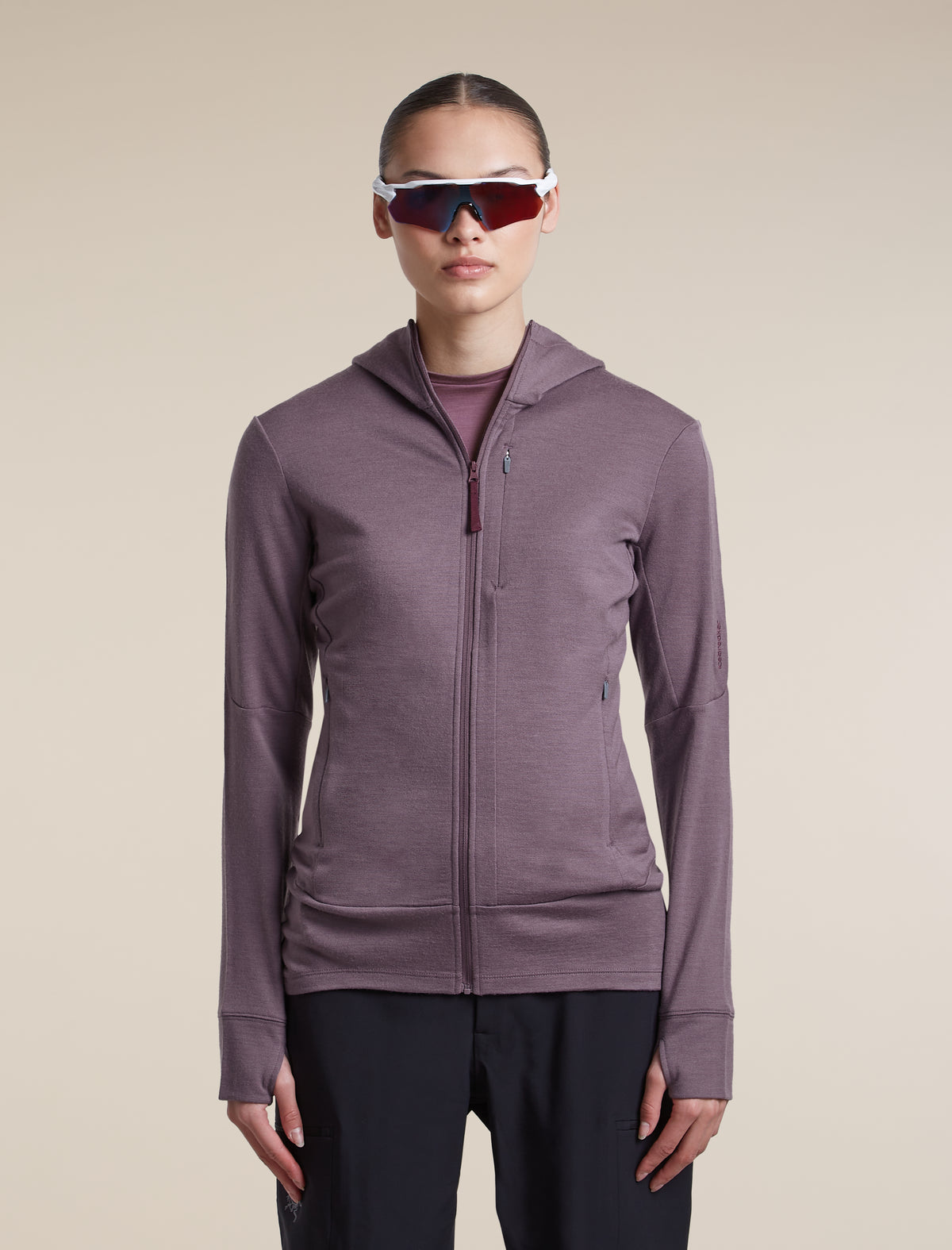 Women's Merino 260 Quantum Long Sleeve Zip Hoodie Grey Plum/Dark Berry - 5